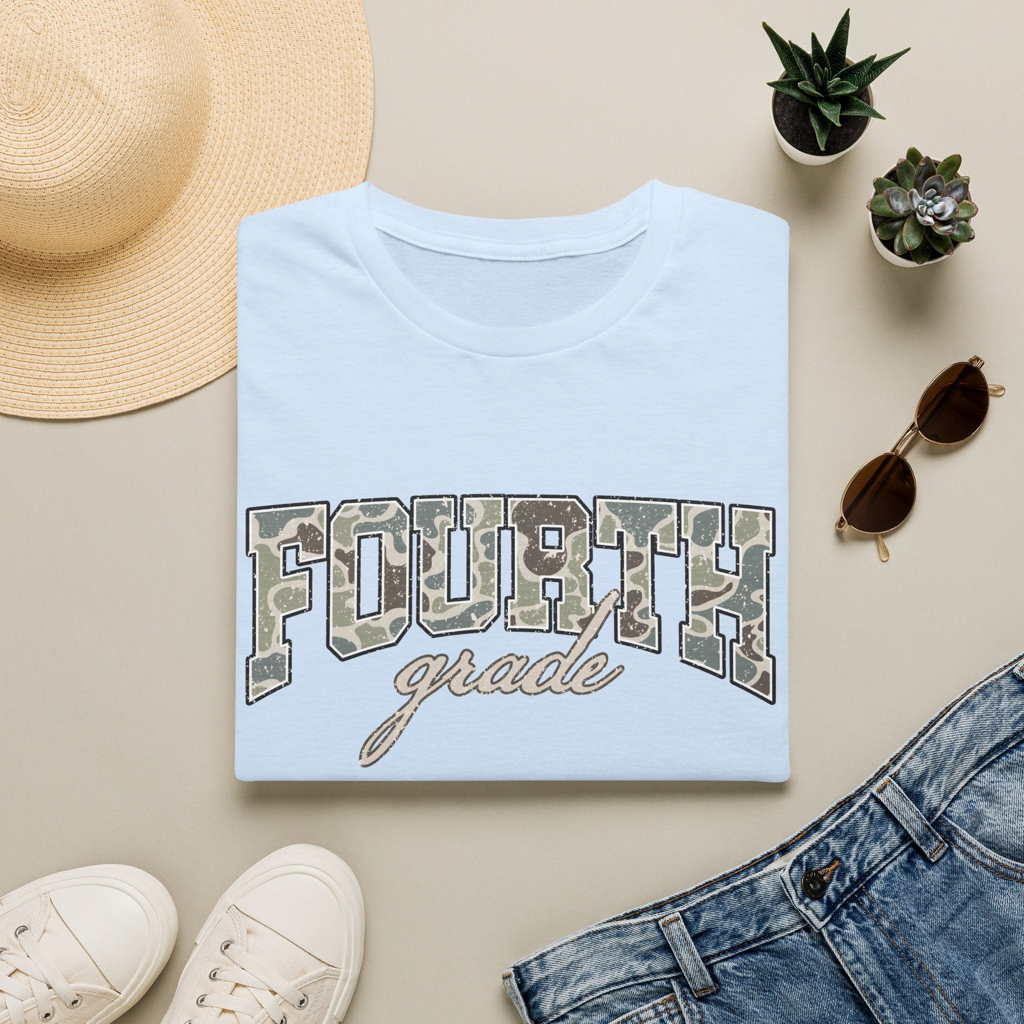 Fourth Grade Camo T-Shirt — 'Fourth Grade' School Spirit Tee