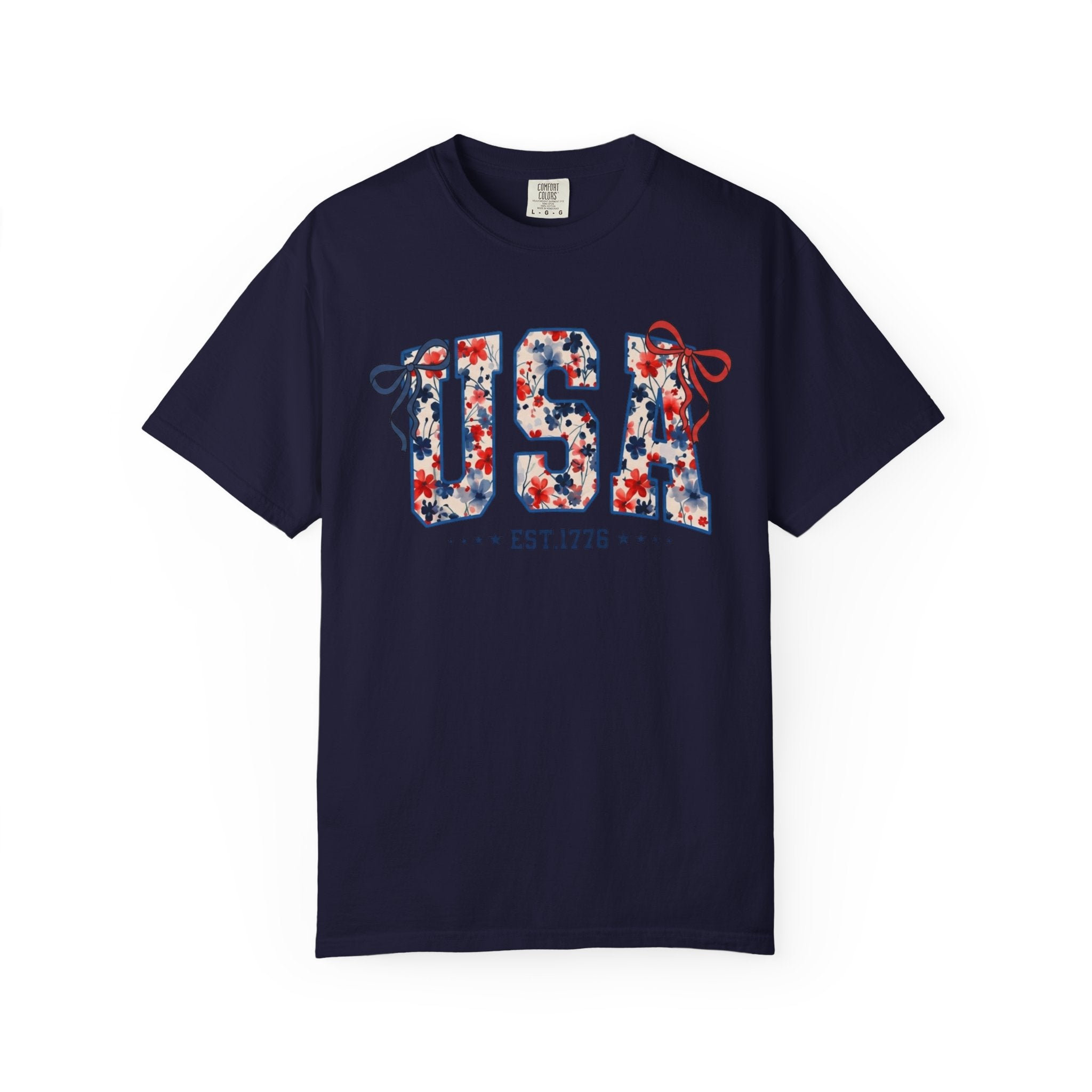 USA Floral Graphic T-Shirt — EST.1776 Patriotic Fourth of July Tee
