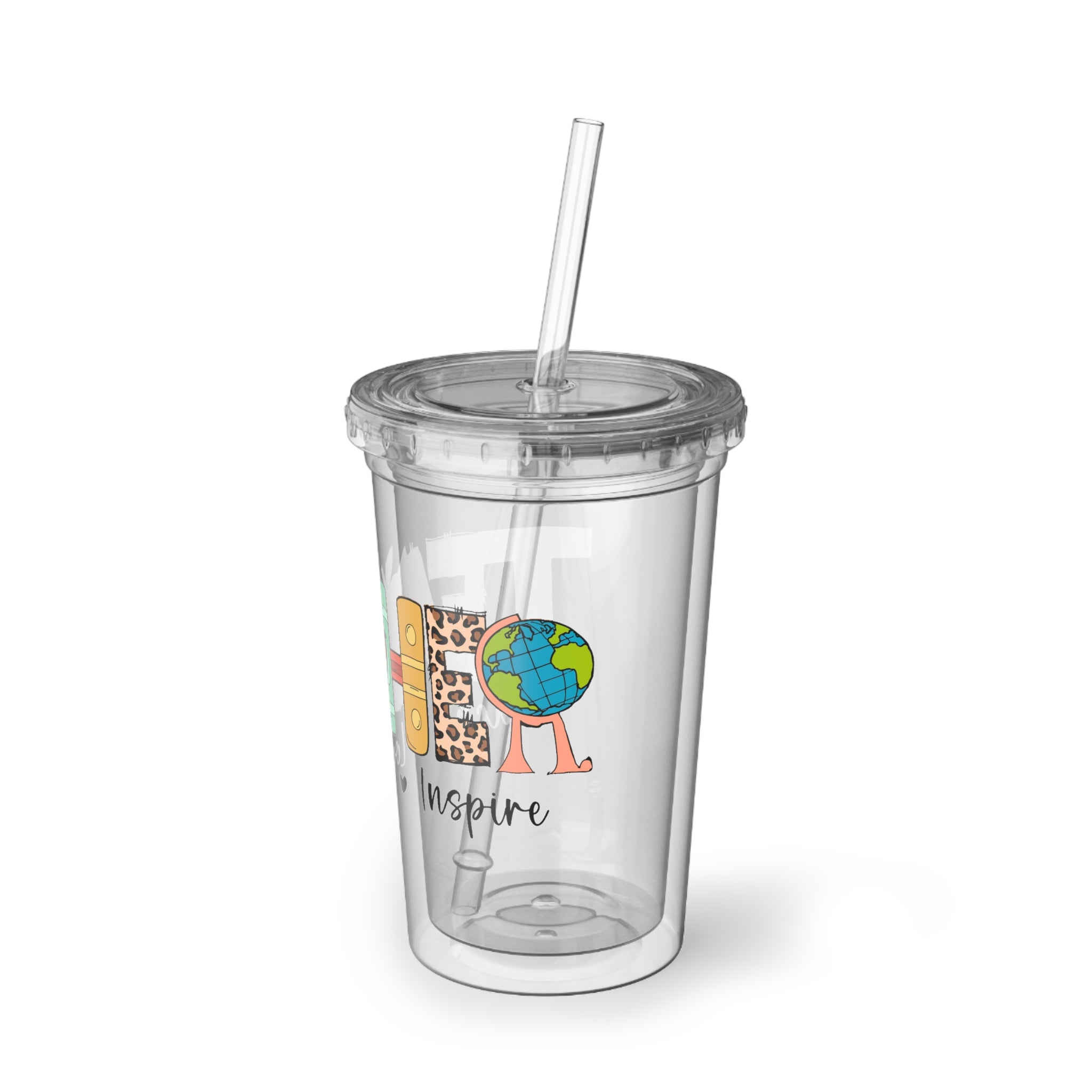 Acrylic Tumbler — Teacher Love Inspire Design (Clear Cup with Straw)