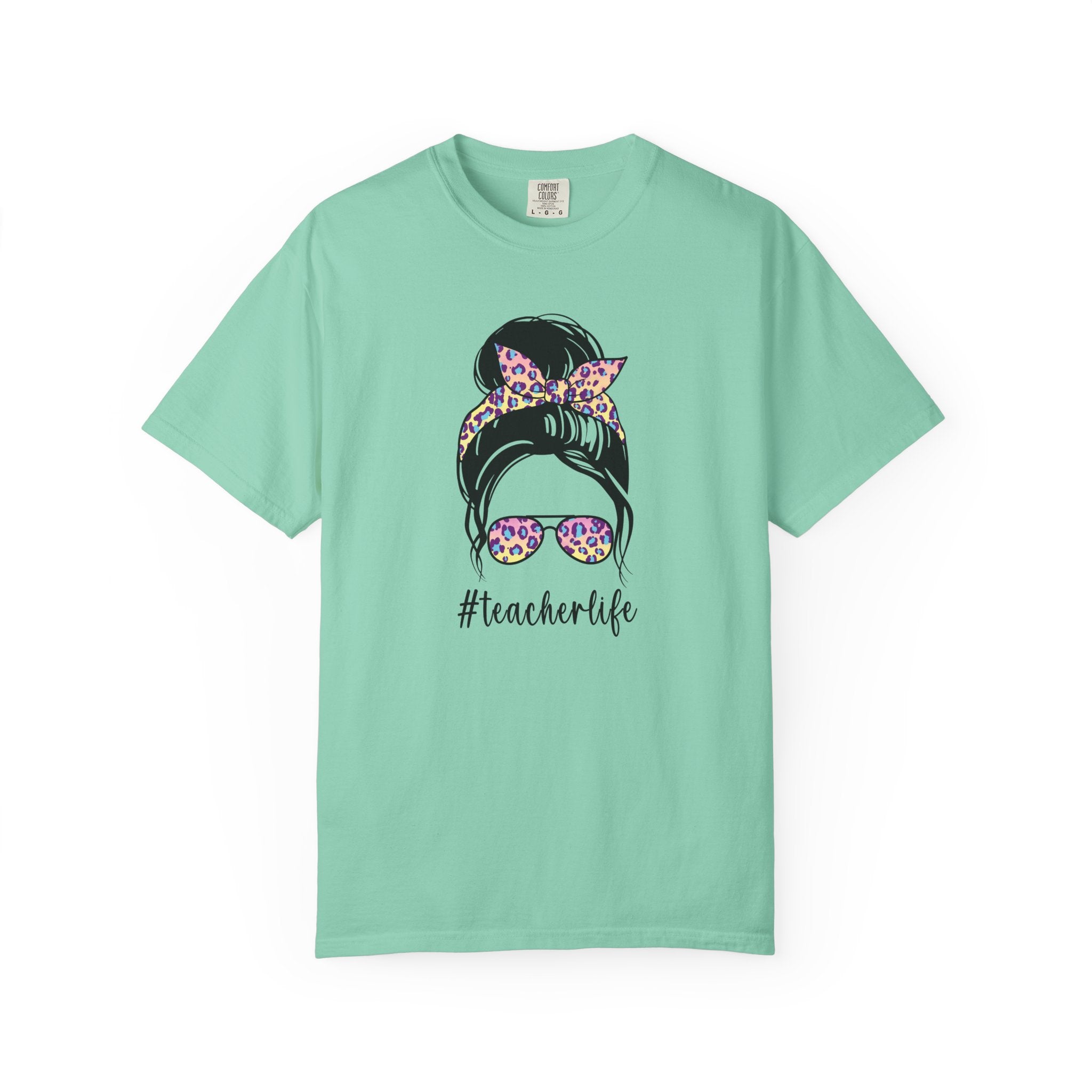 Teacher Life Floral Messy Bun T-Shirt