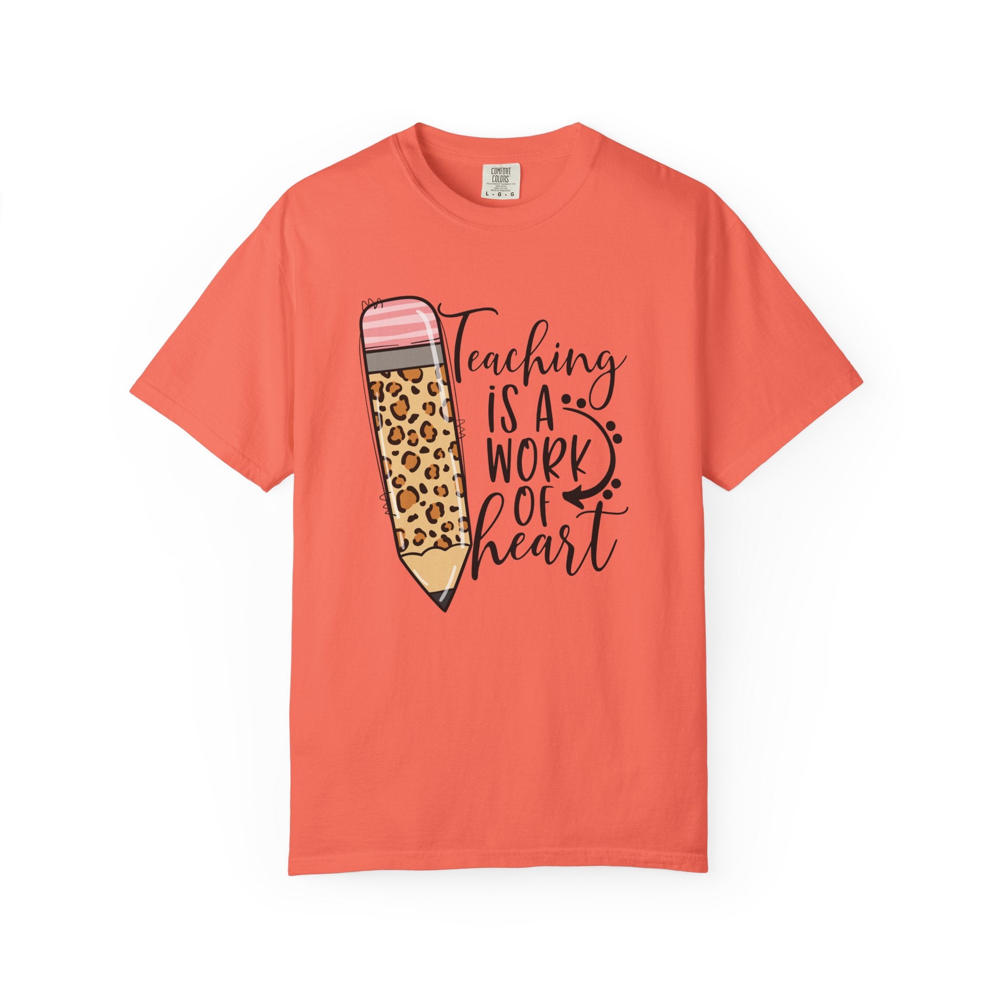 Teaching Is a Work of Heart Leopard Pencil T-Shirt — Teacher Appreciation Gift