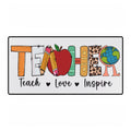 Teacher Desk Mat – "Teach • Love • Inspire" Classroom Desk Pad with Pencil, Apple & Globe Design