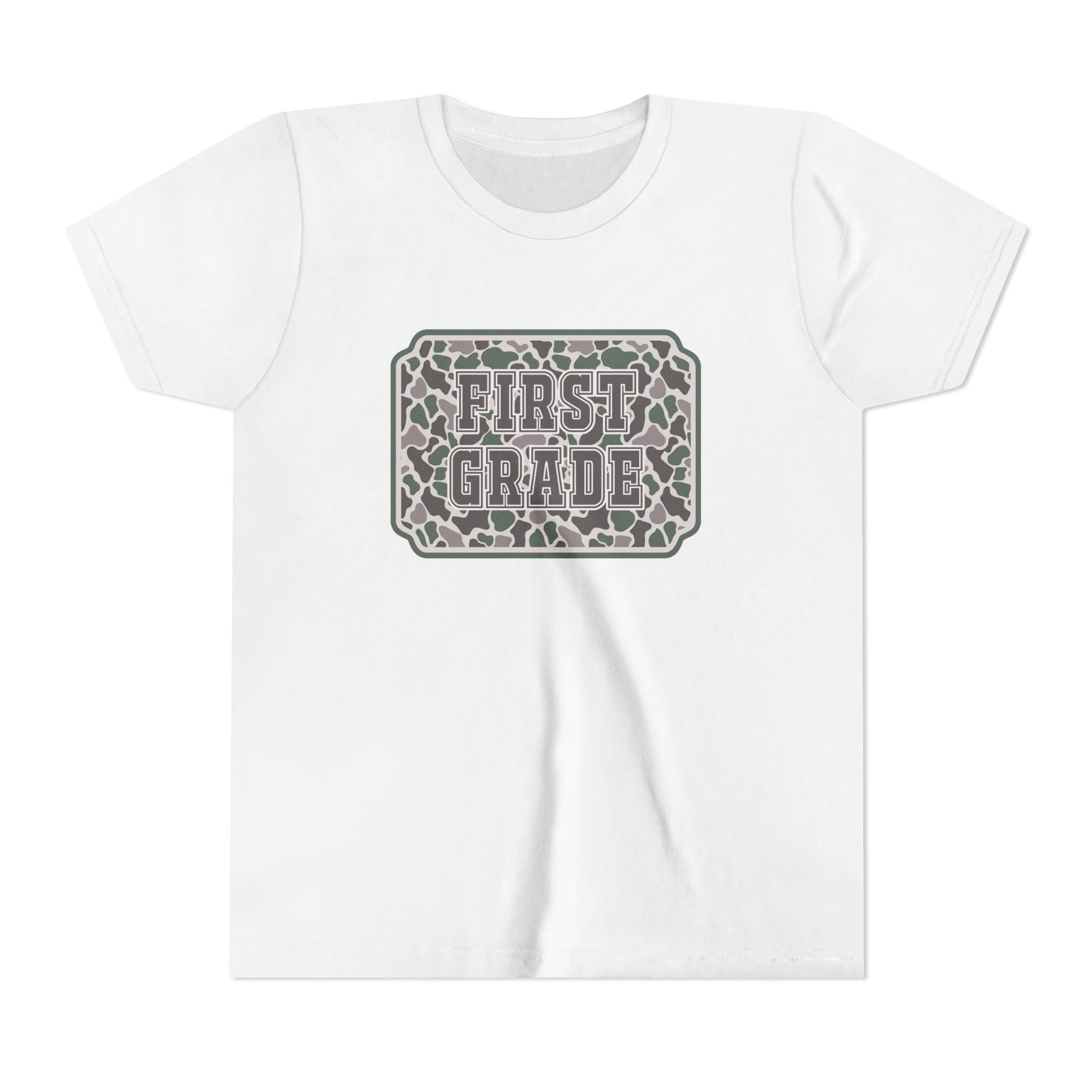 First Grade Tee — Camo Pattern Kids Back to School Shirt