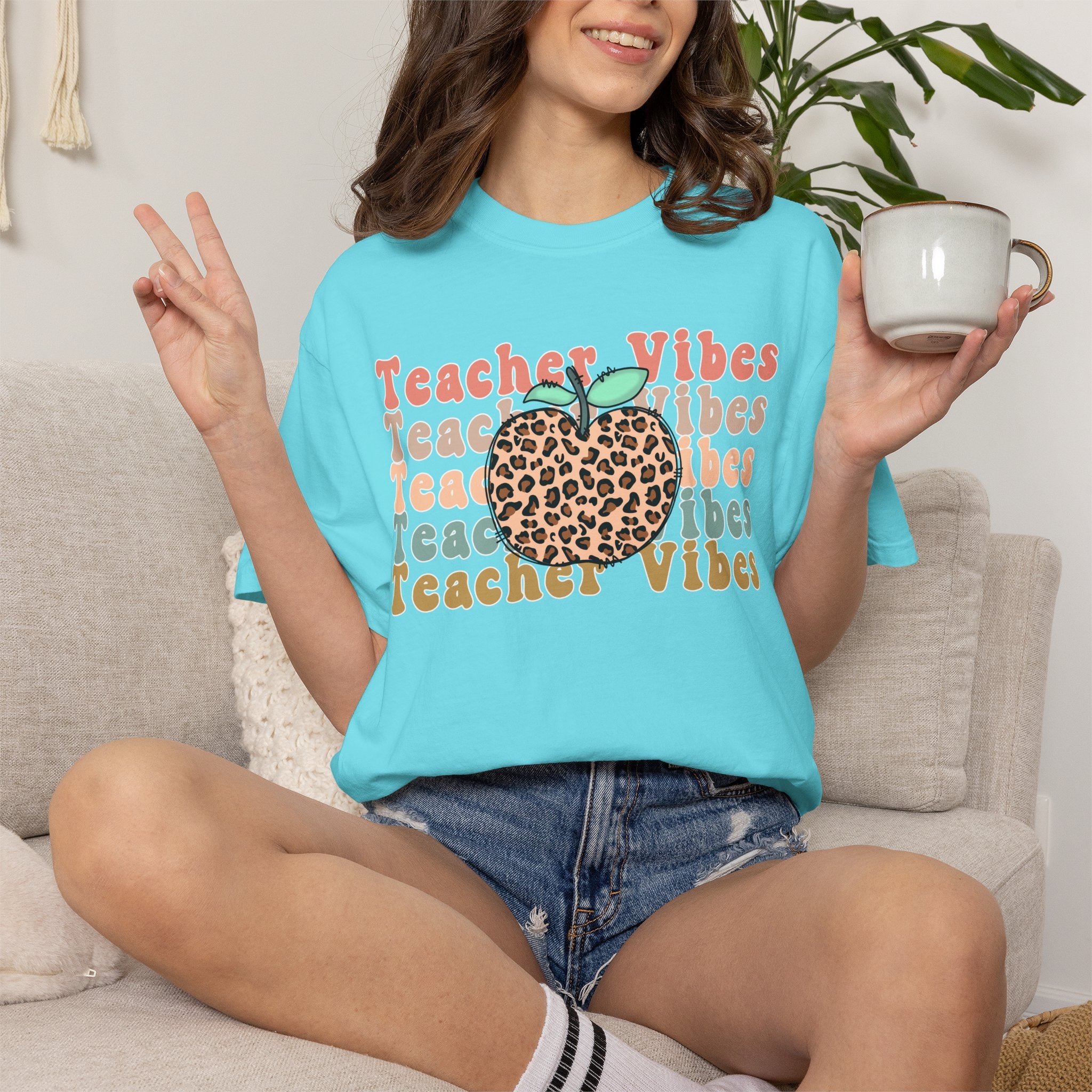 Teacher Vibes Leopard Apple T-Shirt