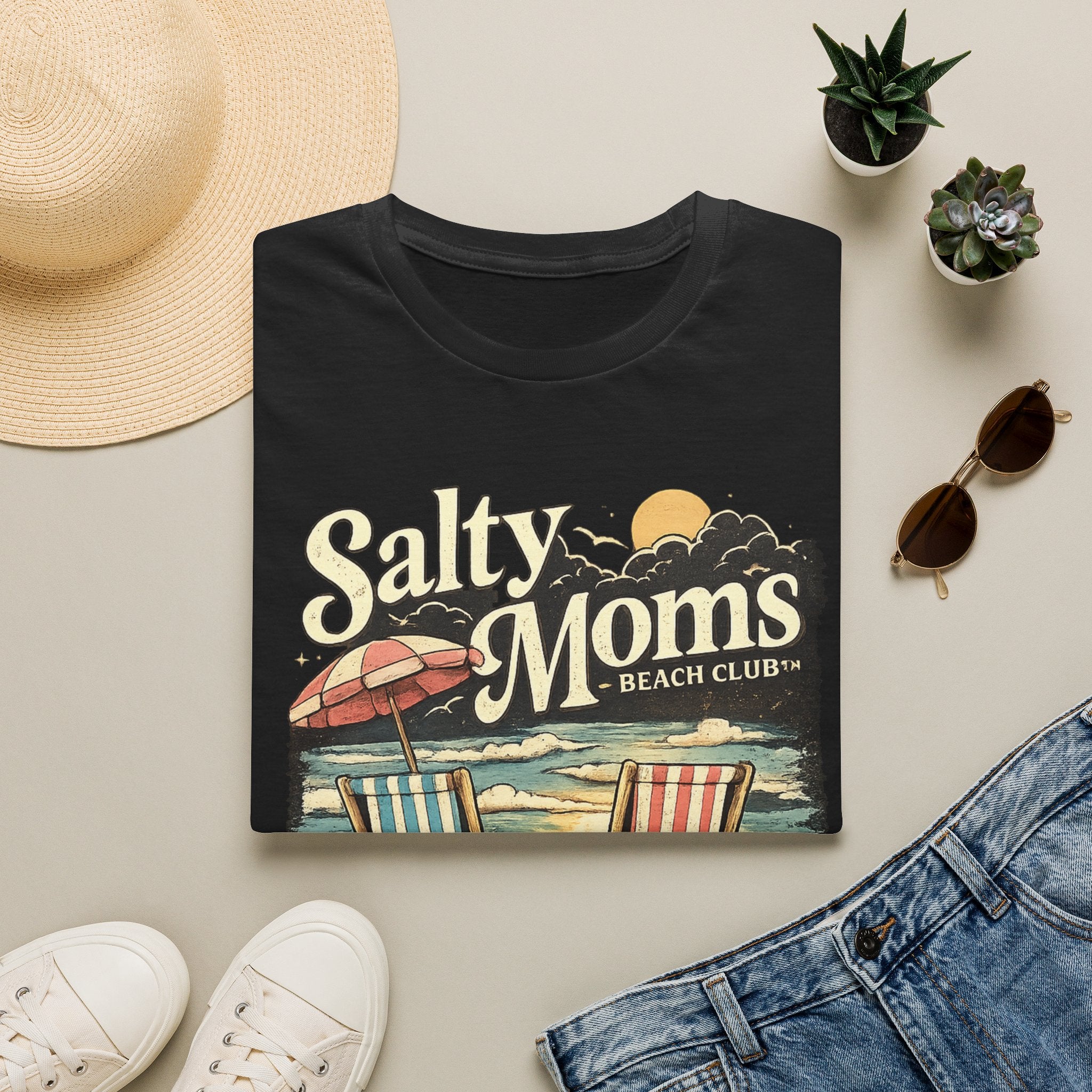 Salty Moms Beach Club T-Shirt — Vintage Coastal Mom Tee