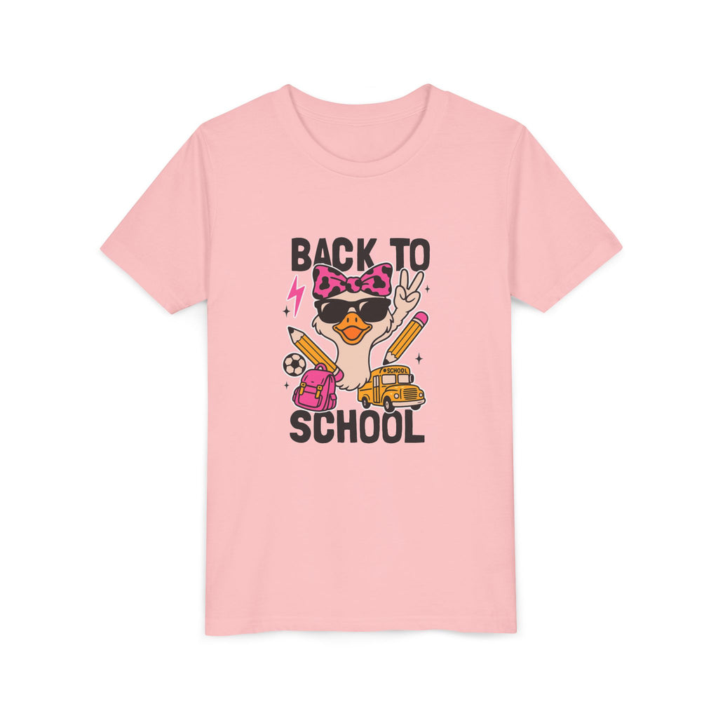 Back to School Kids Tee — Cute Duck with Backpack & School Supplies