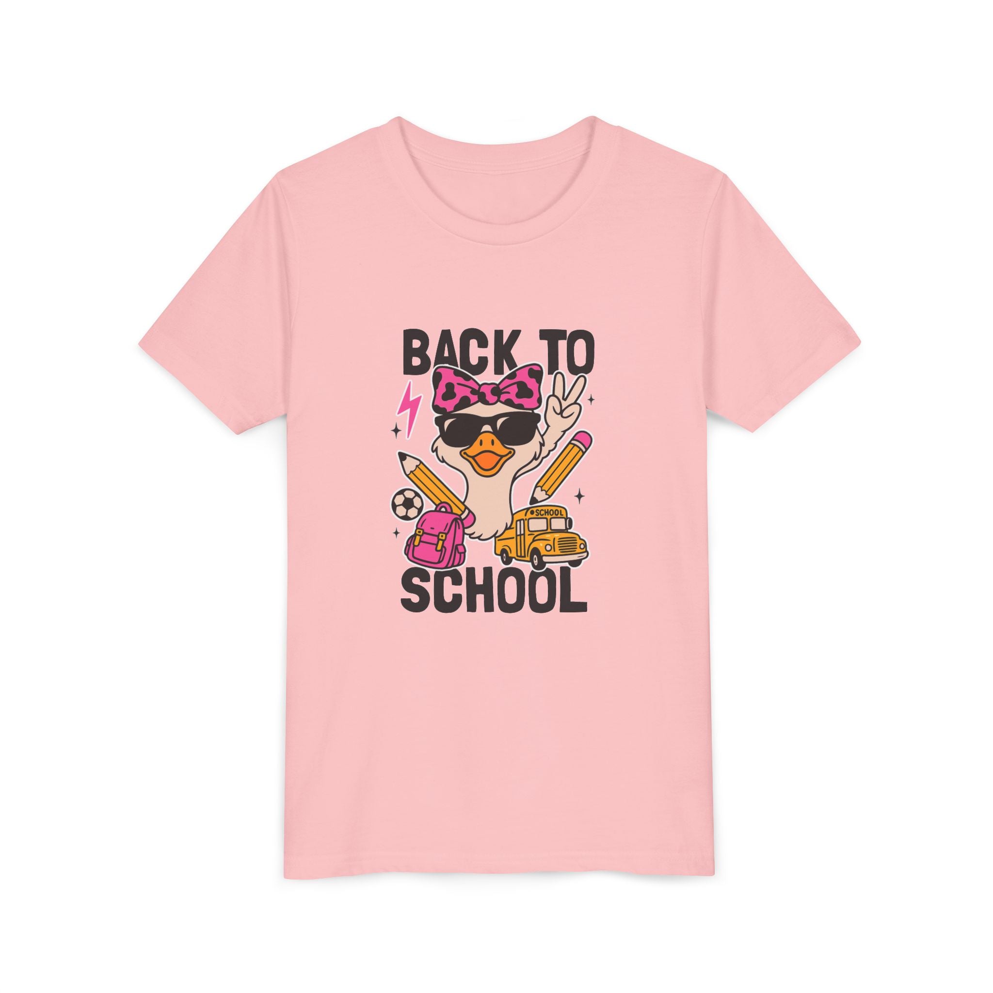 Back to School Kids Tee — Cute Duck with Backpack & School Supplies