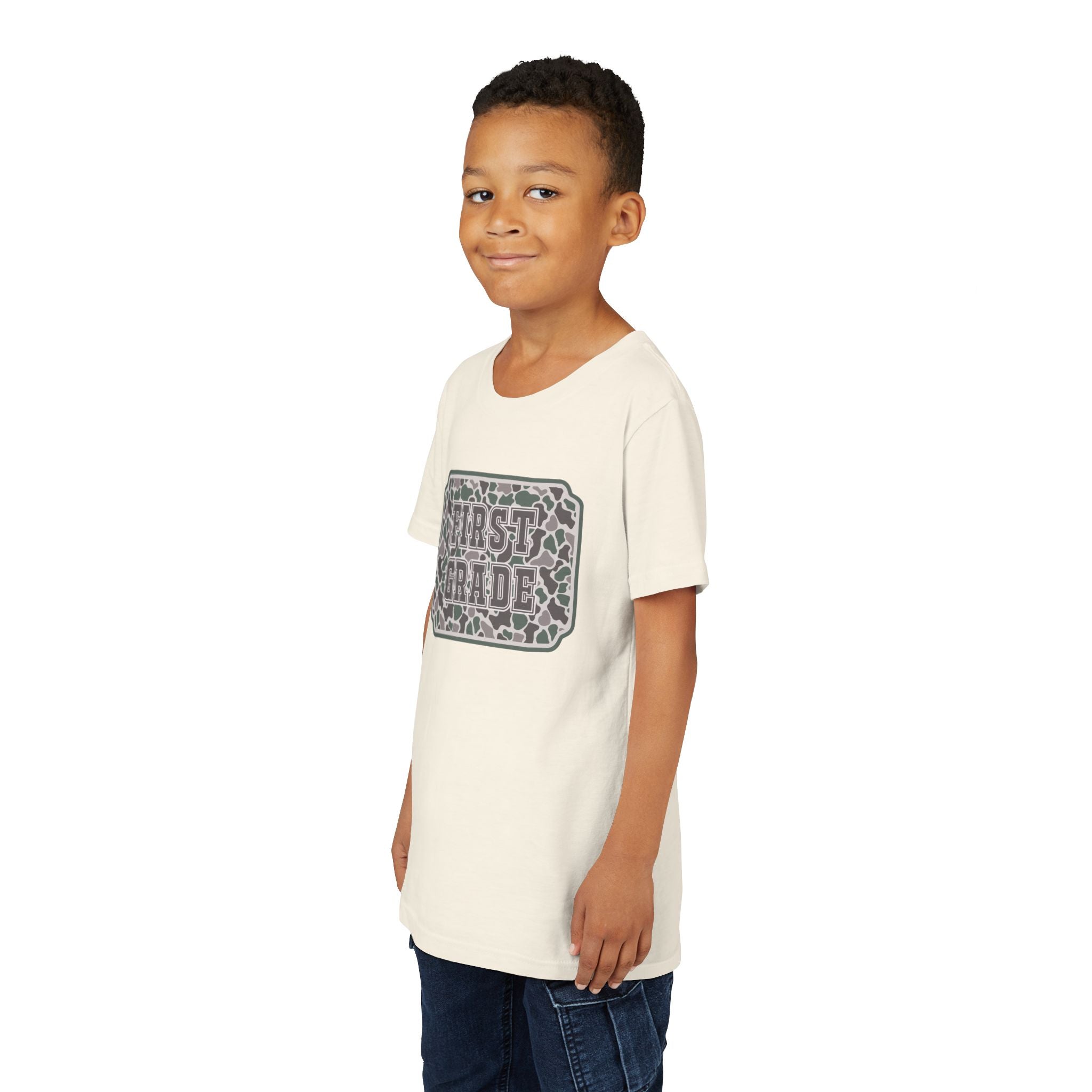 First Grade Tee — Camo Pattern Kids Back to School Shirt