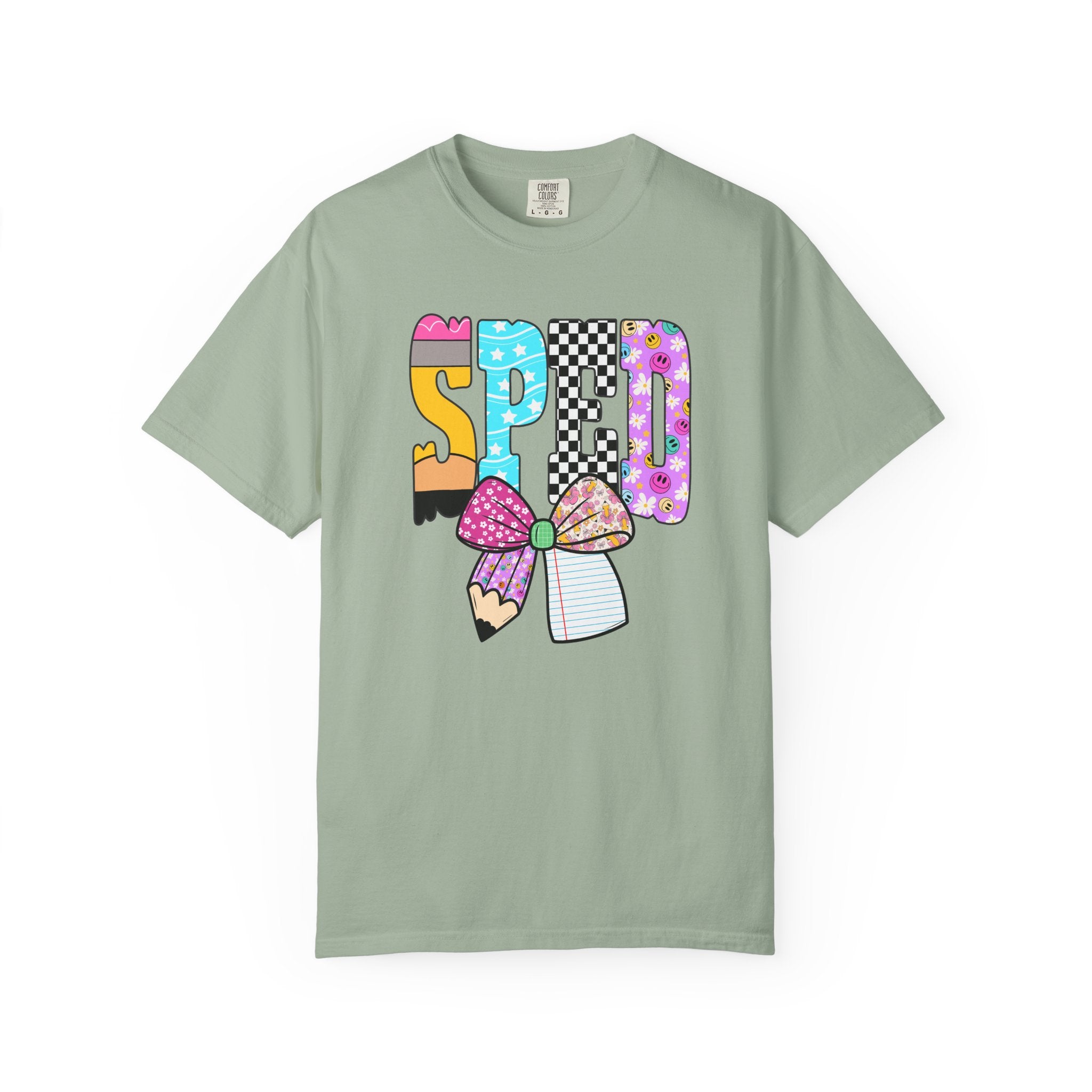 Spring Pencil Bow T-Shirt — Cute Colorful 'SPRING' Graphic Tee