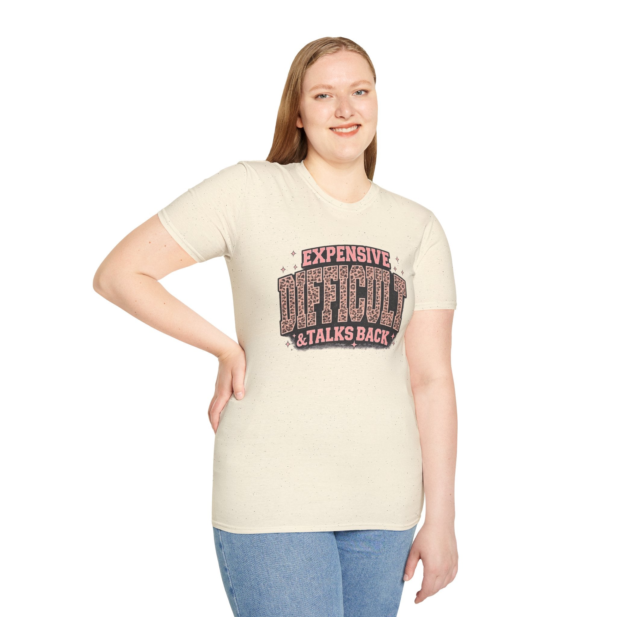 Difficult Talks Back Leopard Graphic T-Shirt — "Expensive Difficult" Feminine Attitude Tee