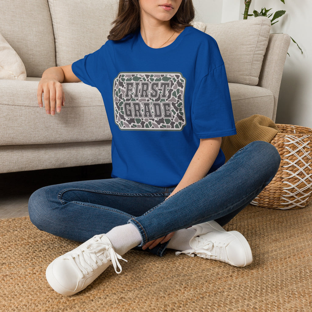 First Grade Camo T-Shirt — 'FIRST GRADE' School Teacher / Back-to-School Shirt