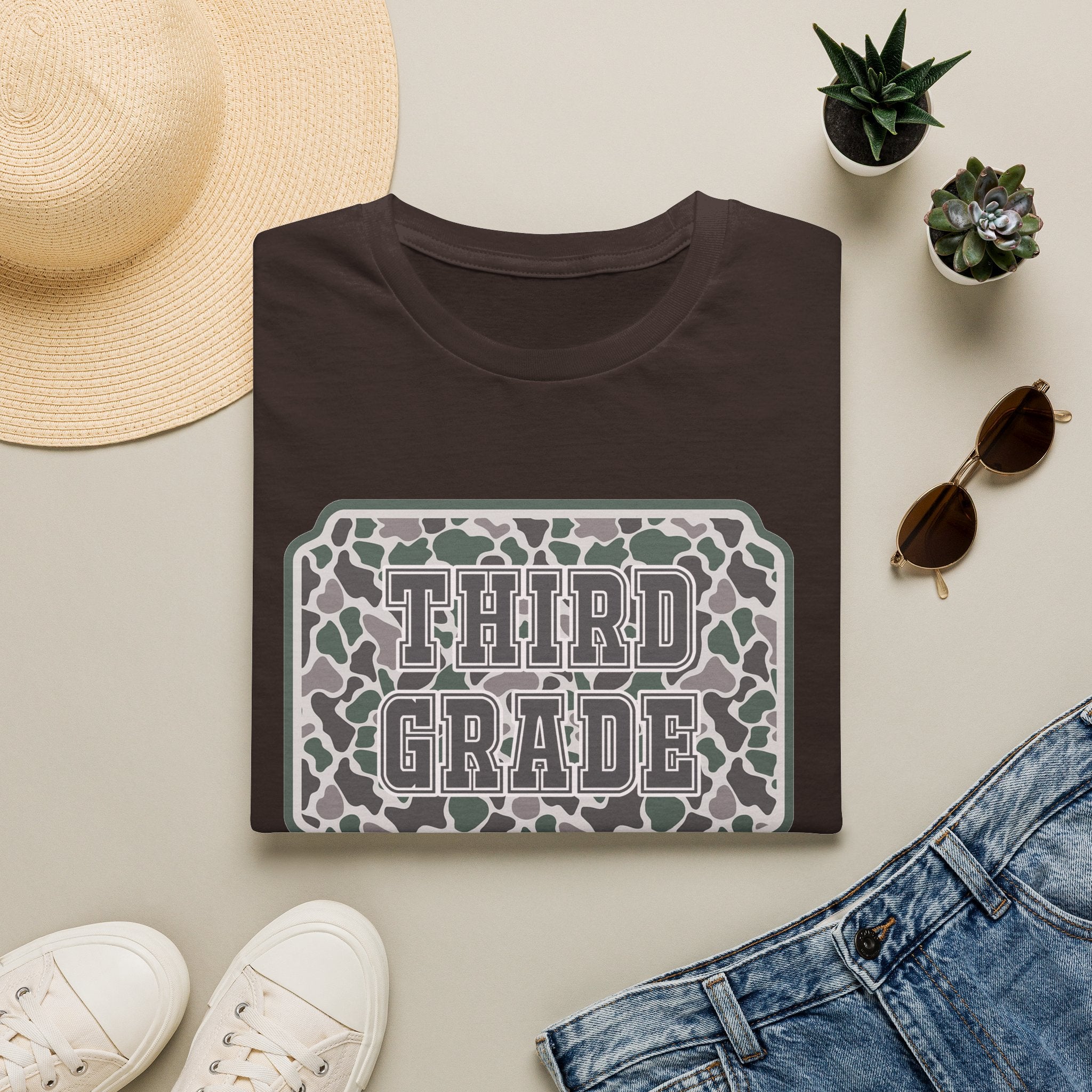 Third Grade Camo T-Shirt — "Third Grade" School Teacher & Student Tee
