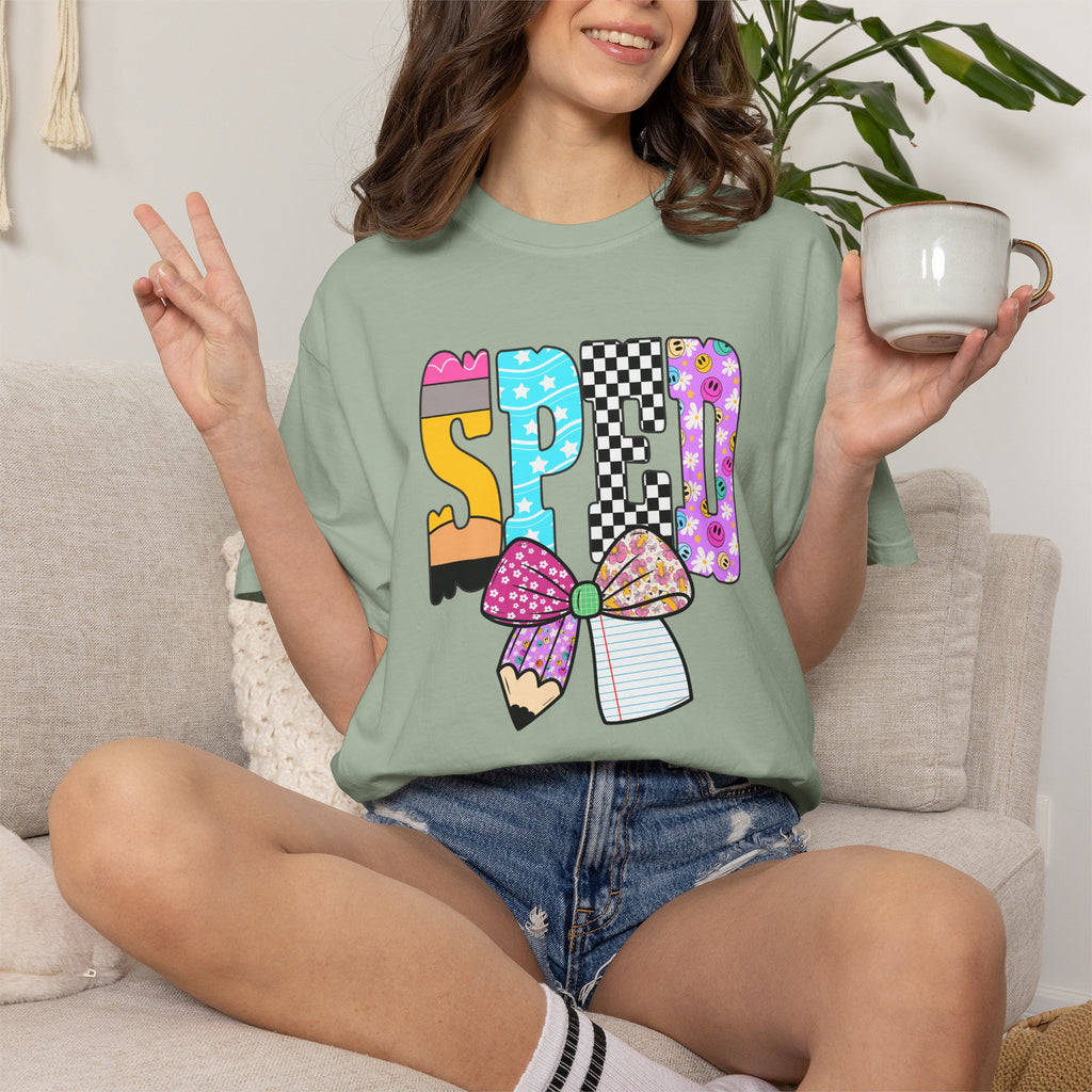 Spring Pencil Bow T-Shirt — Cute Colorful 'SPRING' Graphic Tee