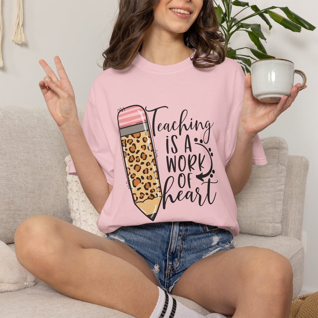 Teaching Is a Work of Heart Leopard Pencil T-Shirt — Teacher Appreciation Gift