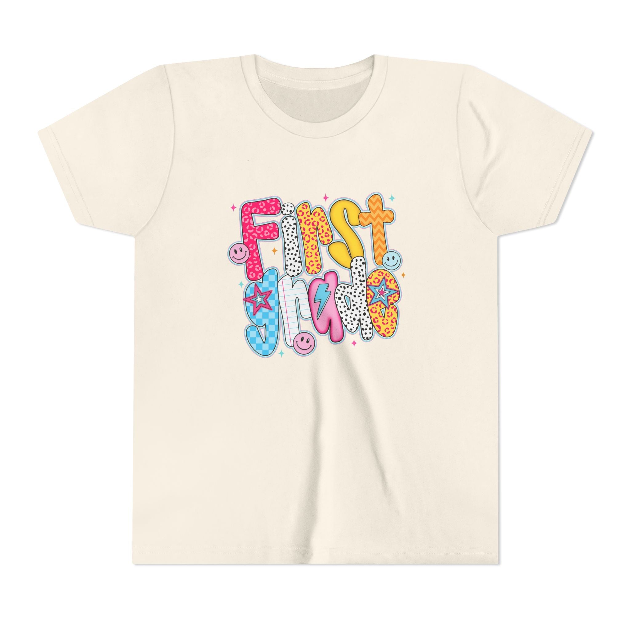 First Grade Youth Tee — Colorful Back-to-School Graphic Shirt