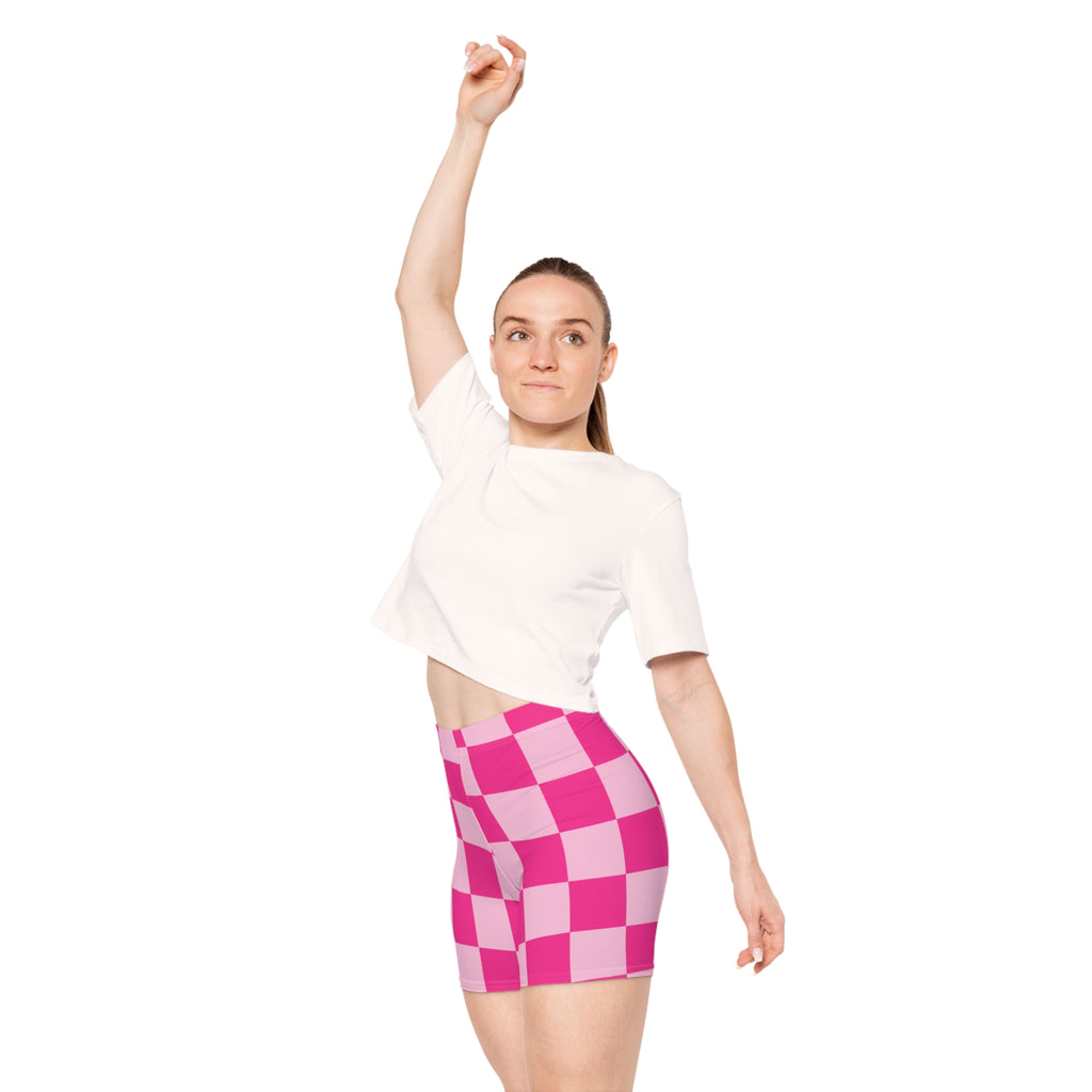 Pink Checkerboard Biker Shorts