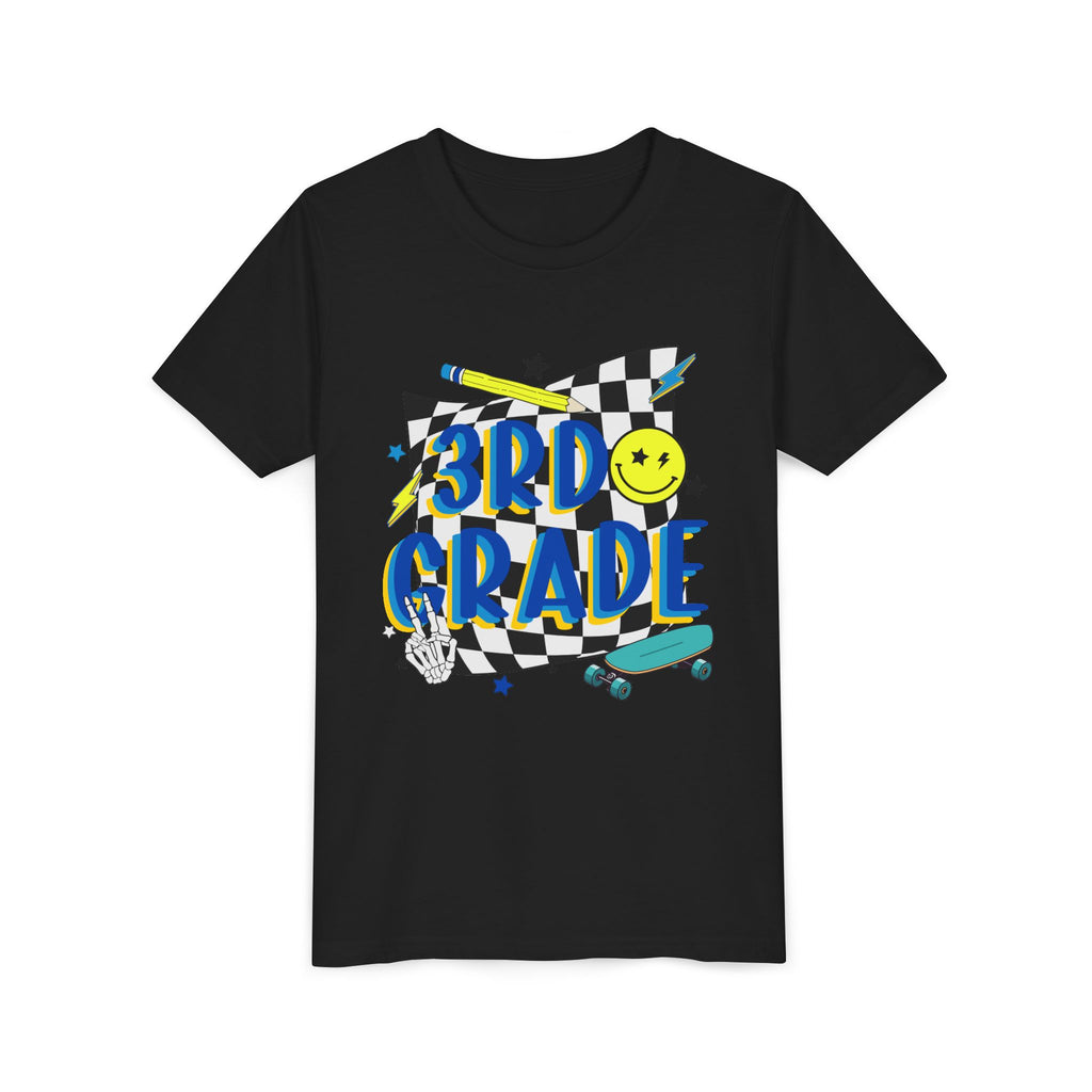 3rd Grade Youth Tee - Back-to-School Smiley Skateboard Design