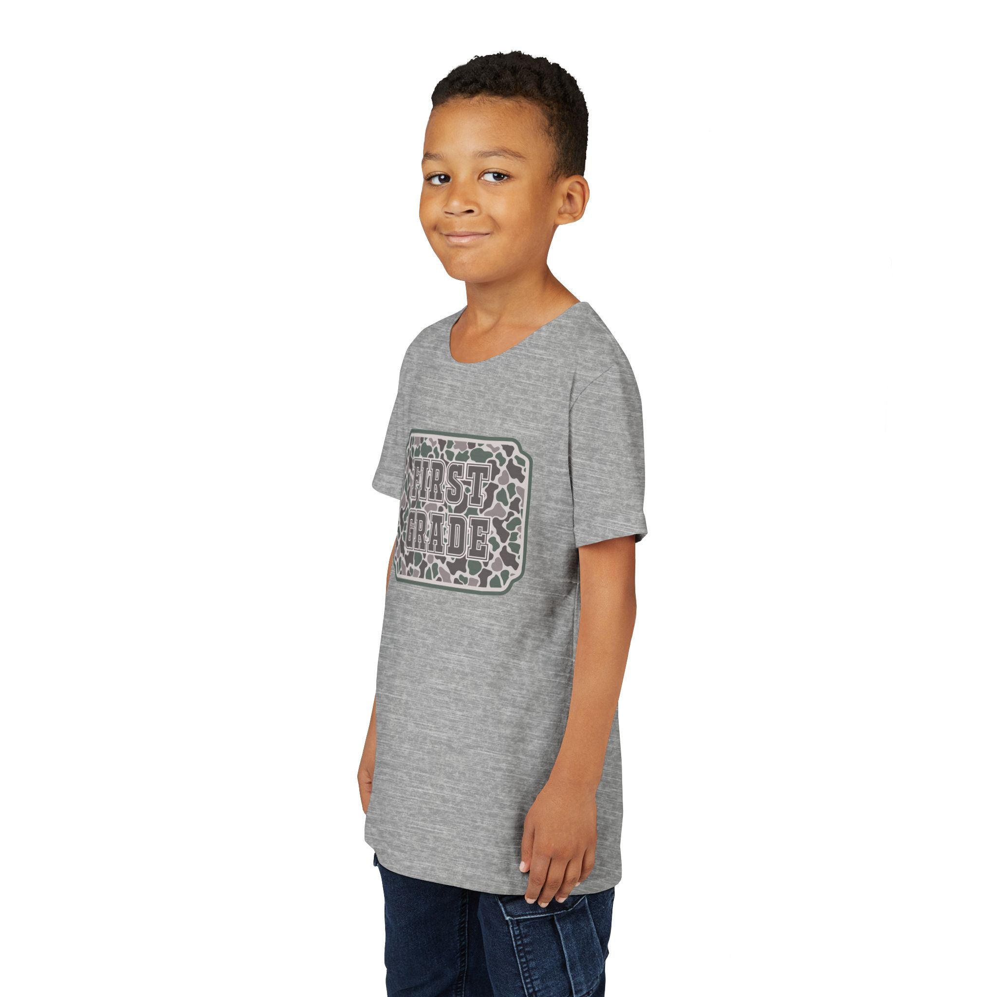 First Grade Tee — Camo Pattern Kids Back to School Shirt
