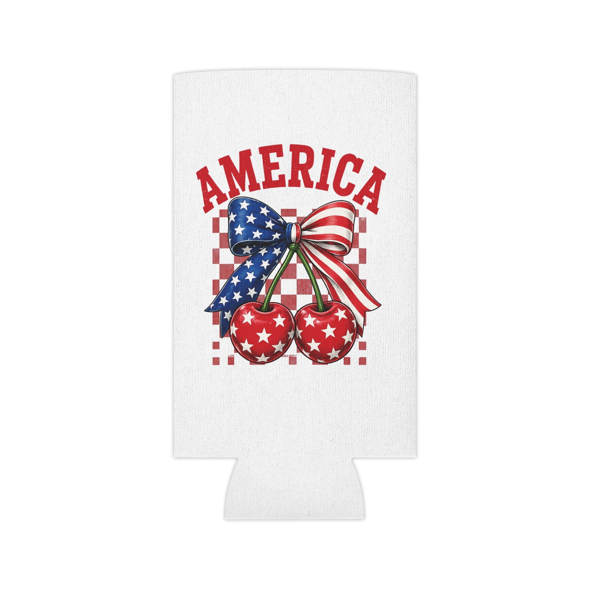 Patriotic Cherry Can Cooler — "America" Stars & Stripes Drink Cozy