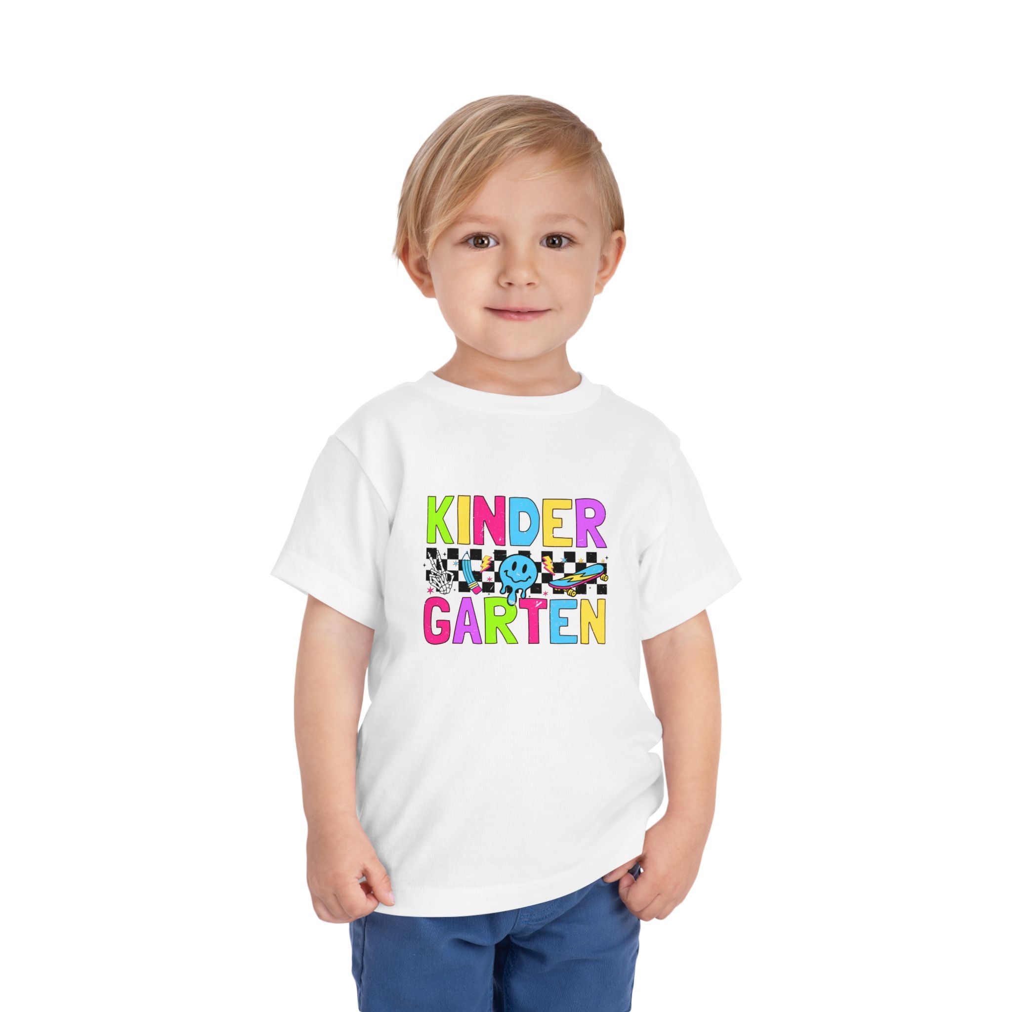KinderGarten Toddler Tee - Colorful Checker Smiley Back-to-School Shirt