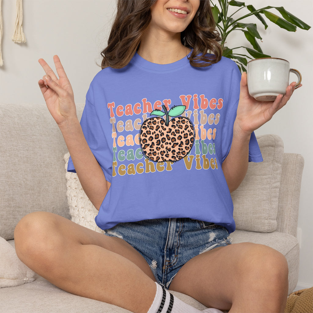 Teacher Vibes Leopard Apple T-Shirt