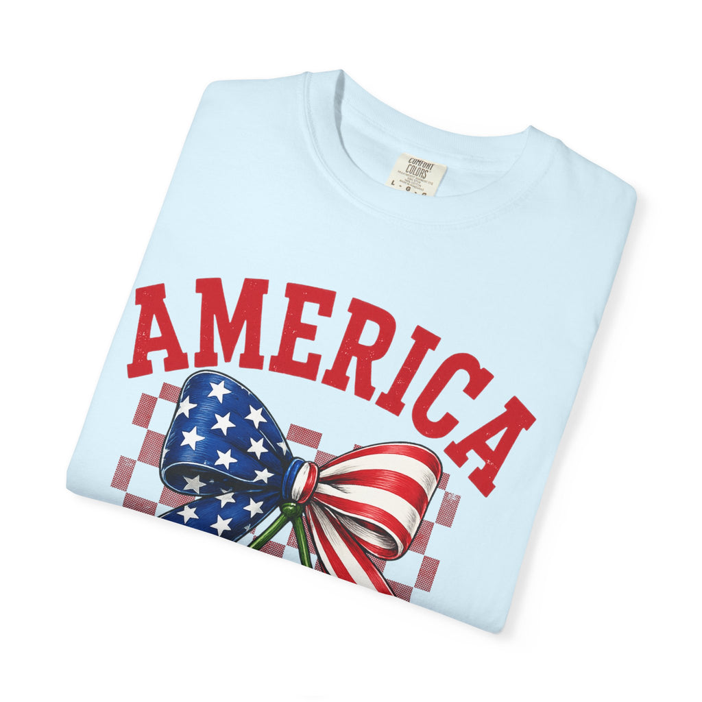 America Cherry Graphic T-Shirt — Patriotic Stars & Stripes Bow Tee