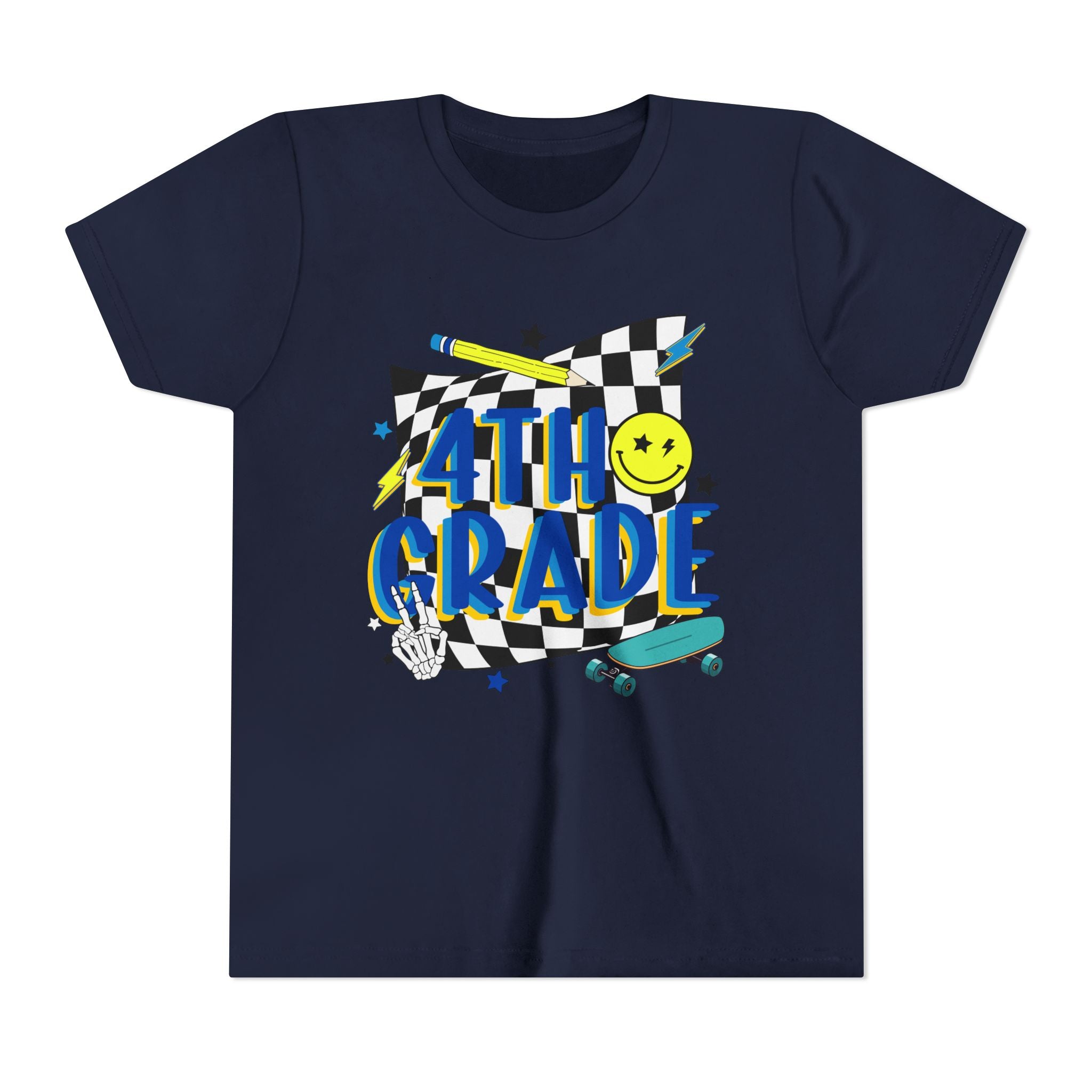 4th Grade Youth Tee — Retro Skateboard Smiley Back-to-School Shirt