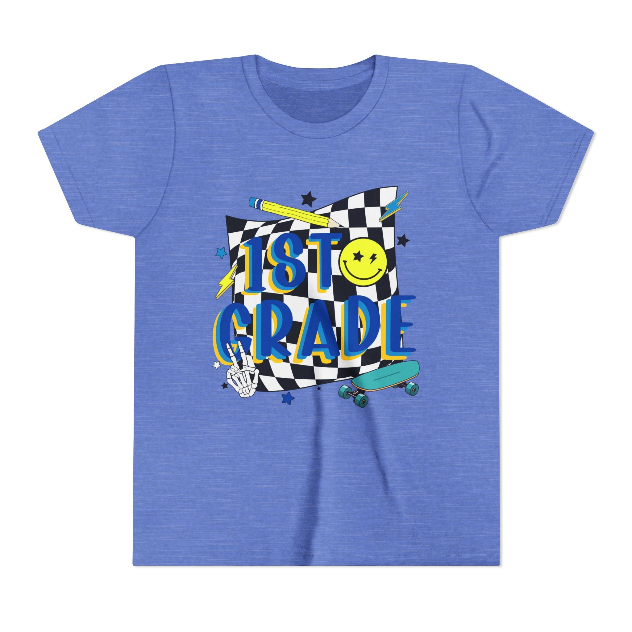 1st Grade Youth T‑Shirt - Colorful Skateboard Back-to-School Tee