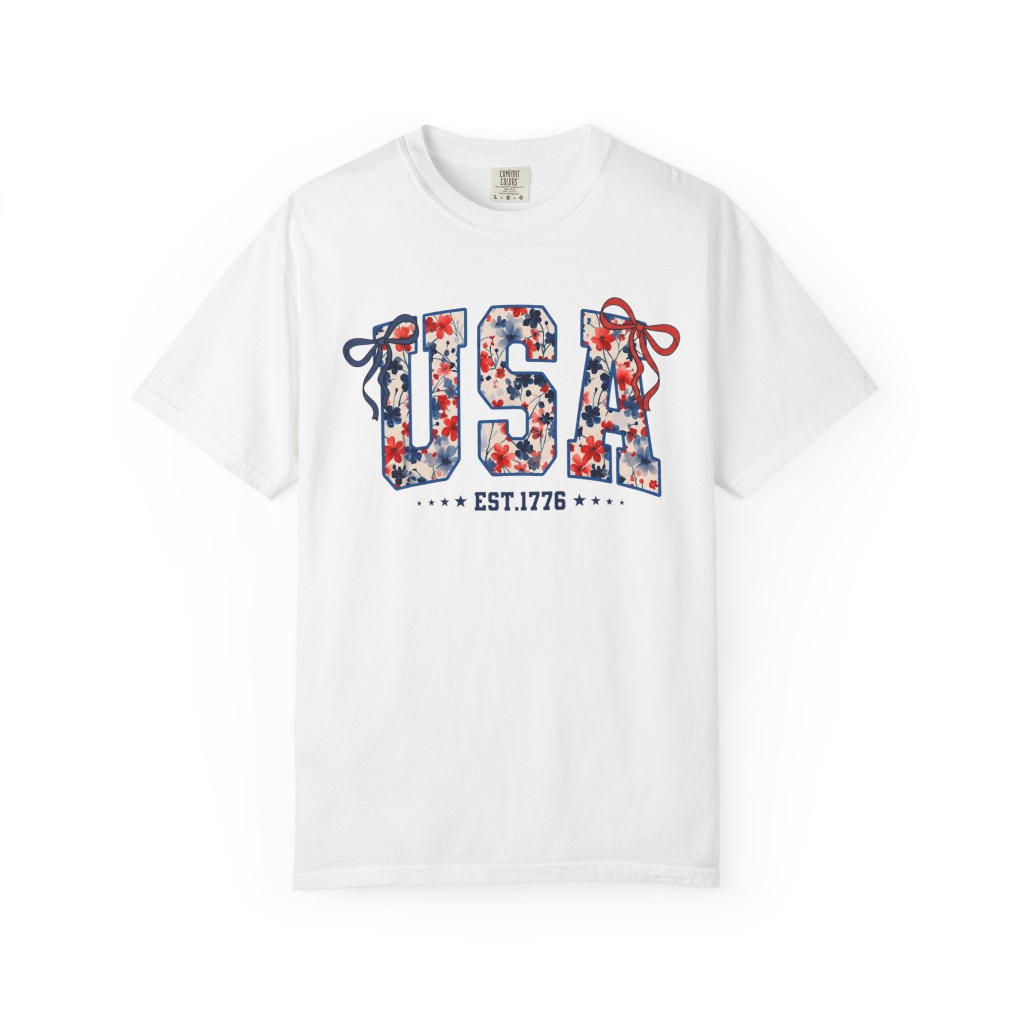 USA Floral Graphic T-Shirt — EST.1776 Patriotic Fourth of July Tee