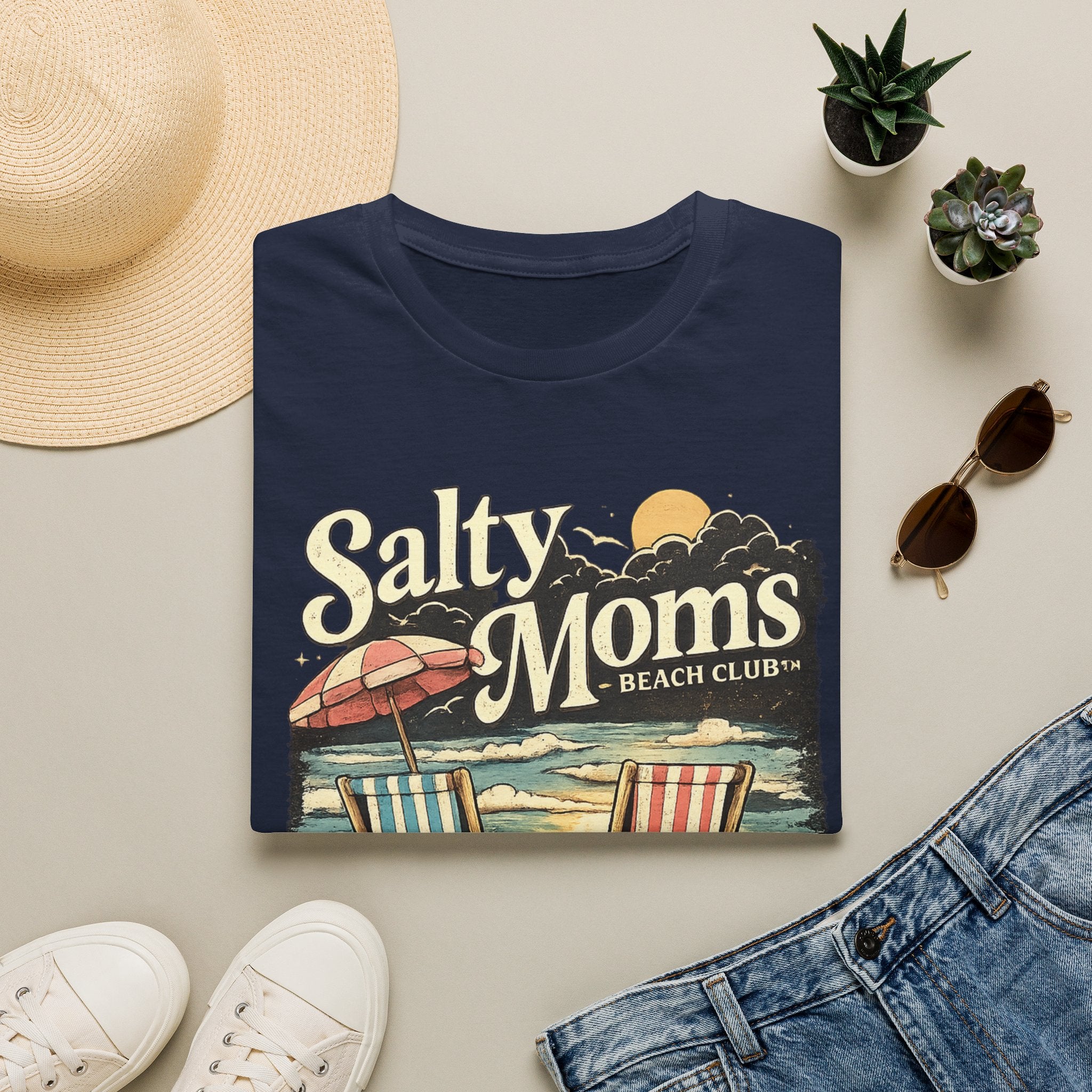 Salty Moms Beach Club T-Shirt — Vintage Coastal Mom Tee