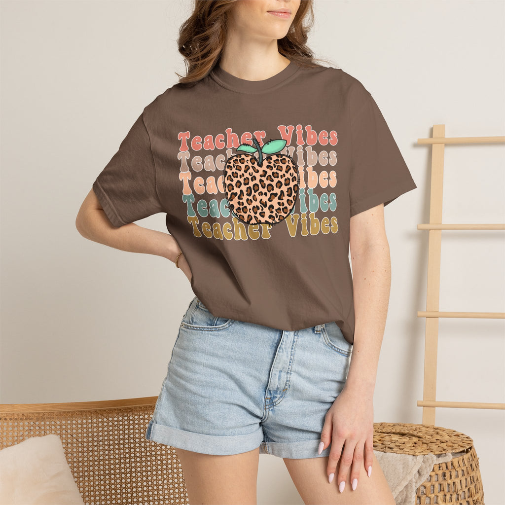 Teacher Vibes Leopard Apple T-Shirt