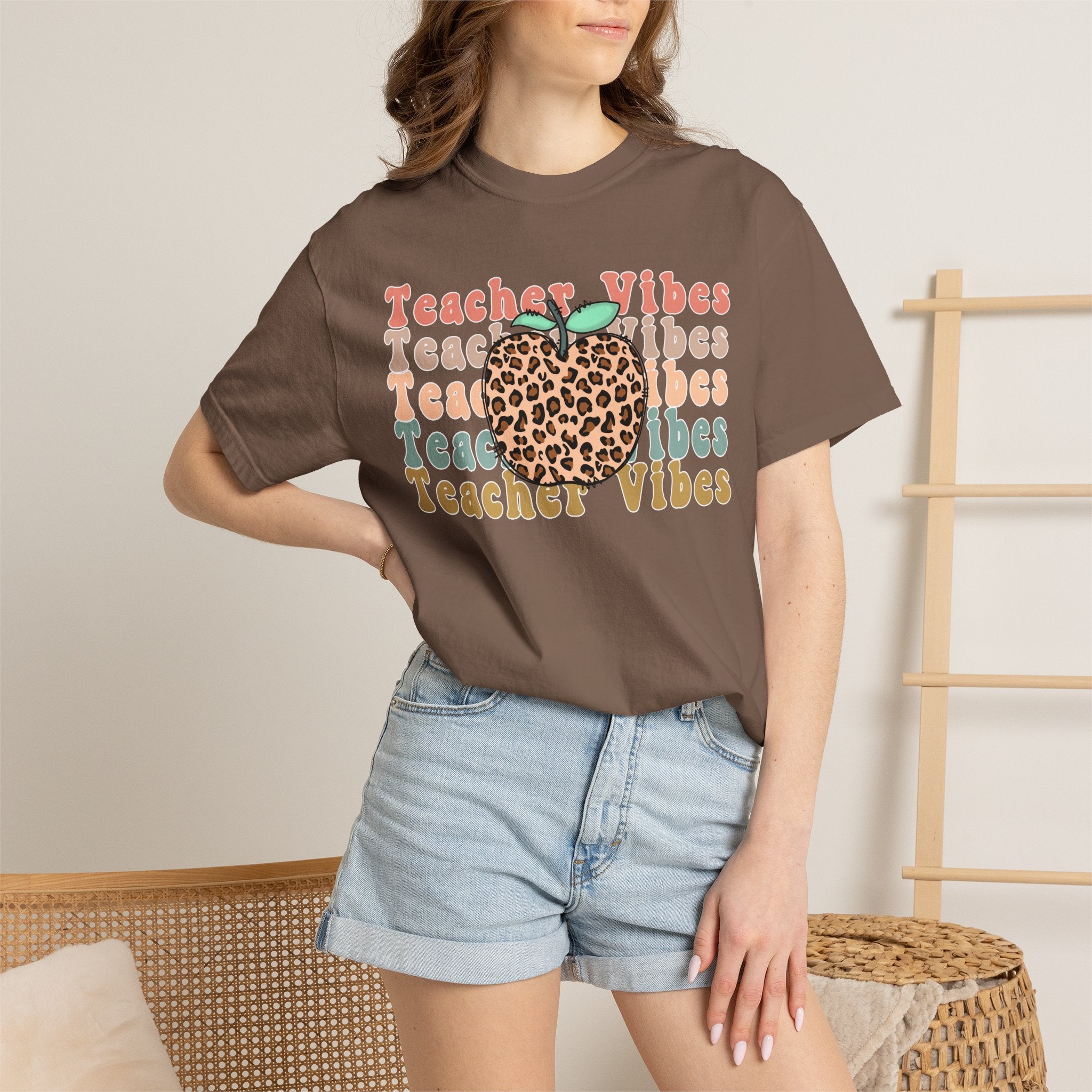Teacher Vibes Leopard Apple T-Shirt