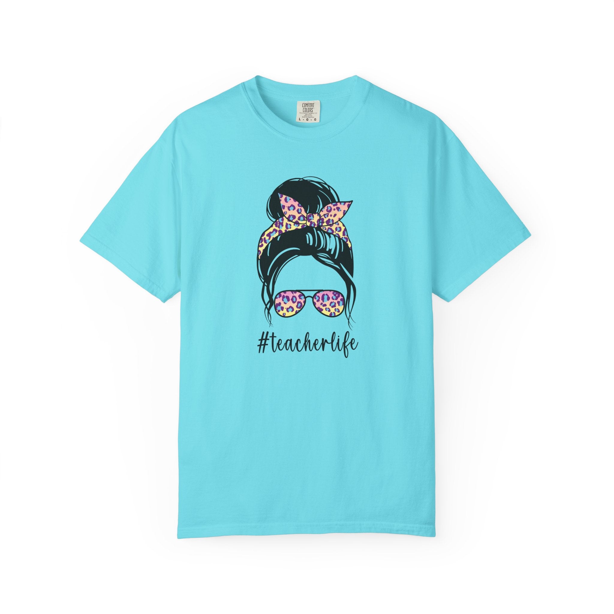 Teacher Life Floral Messy Bun T-Shirt