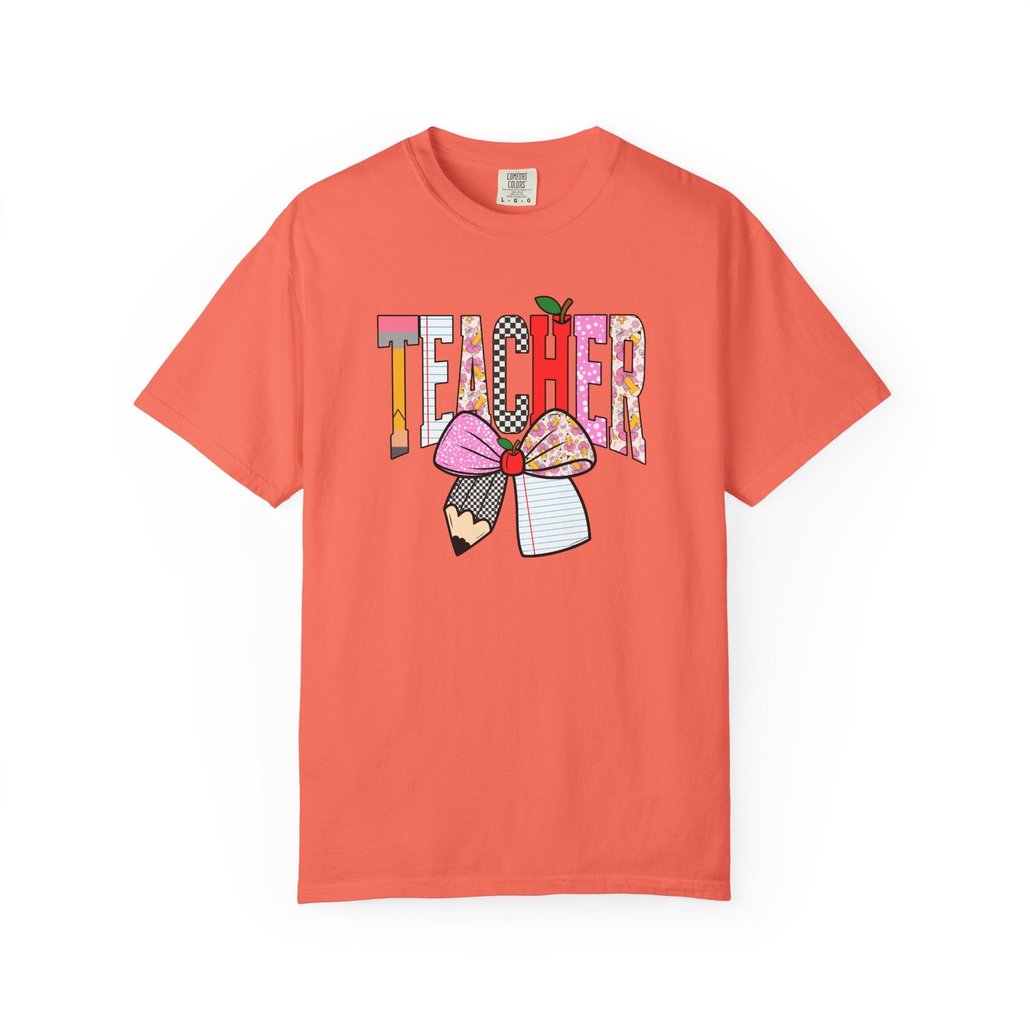 Teacher Graphic T-Shirt — Colorful Pencil & Bow Design