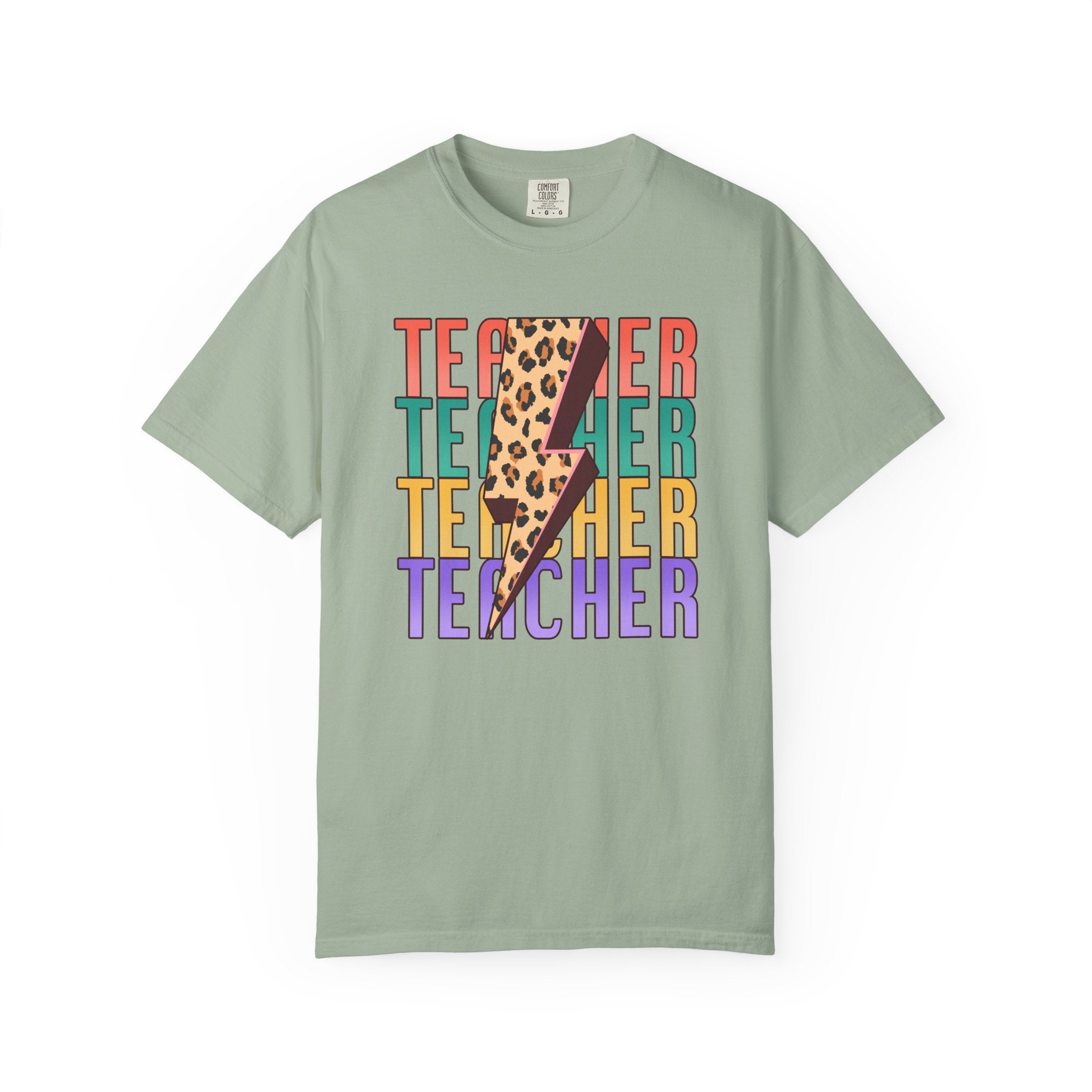 Teacher Lightning Bolt Leopard Print T‑Shirt — Colorful Retro Teacher Tee