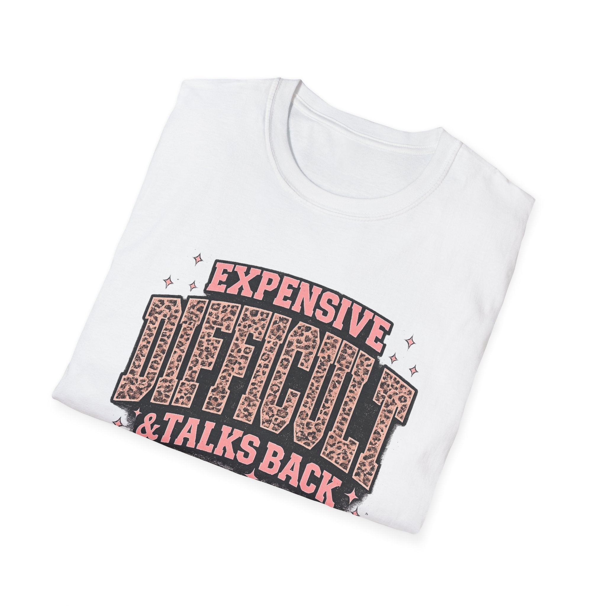 Difficult Talks Back Leopard Graphic T-Shirt — "Expensive Difficult" Feminine Attitude Tee