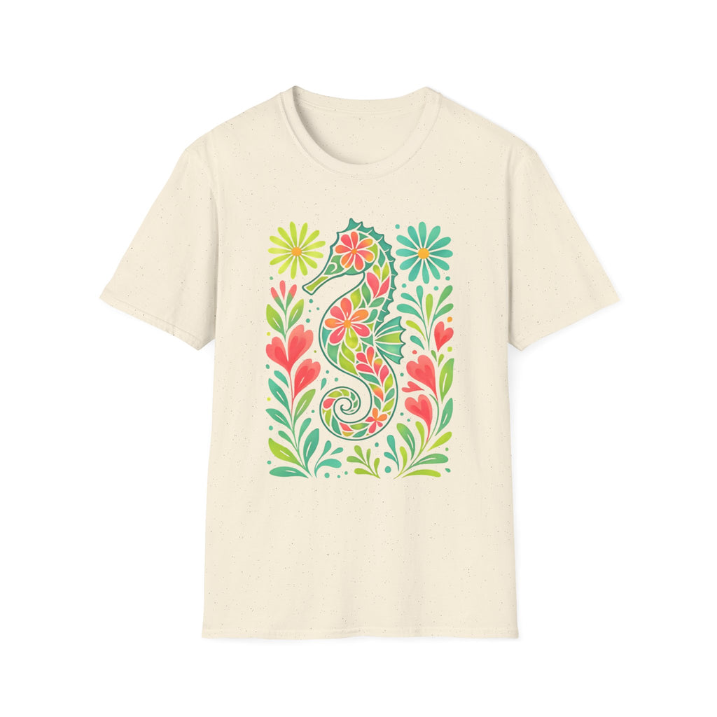 Floral Seahorse T-Shirt — Colorful Tropical Sea Life Tee