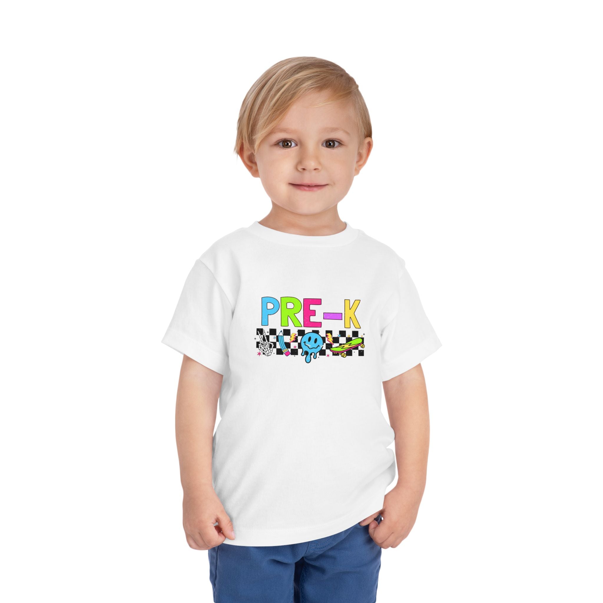 PRE-K Toddler Tee — Colorful Checkerboard Smile Preschool Shirt