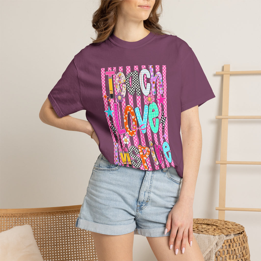 Teach Love Inspire T-Shirt — Colorful Positive Teacher Appreciation Tee