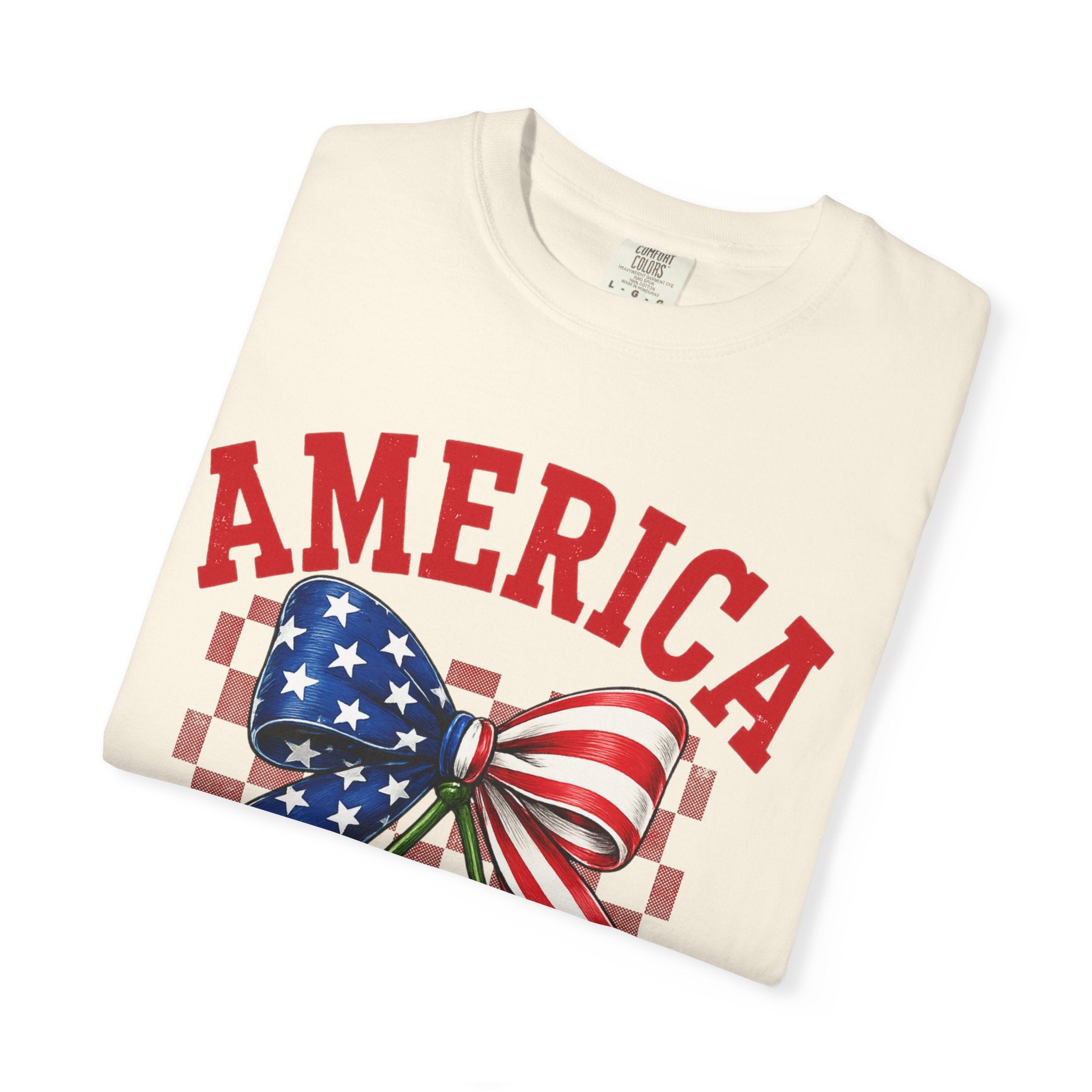 America Cherry Graphic T-Shirt — Patriotic Stars & Stripes Bow Tee