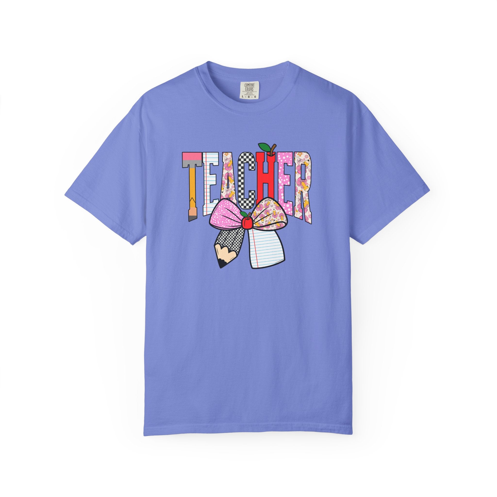 Teacher Graphic T-Shirt — Colorful Pencil & Bow Design
