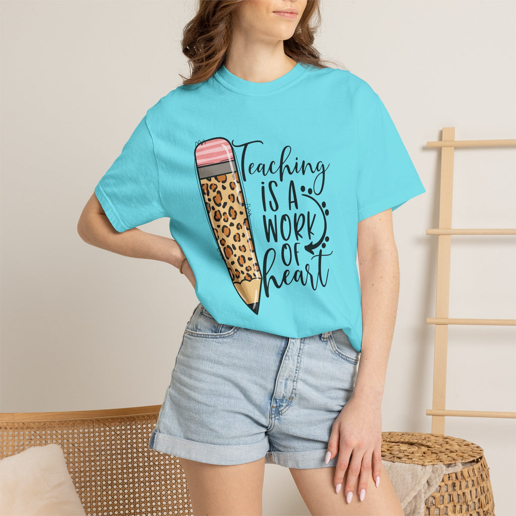 Teaching Is a Work of Heart Leopard Pencil T-Shirt — Teacher Appreciation Gift