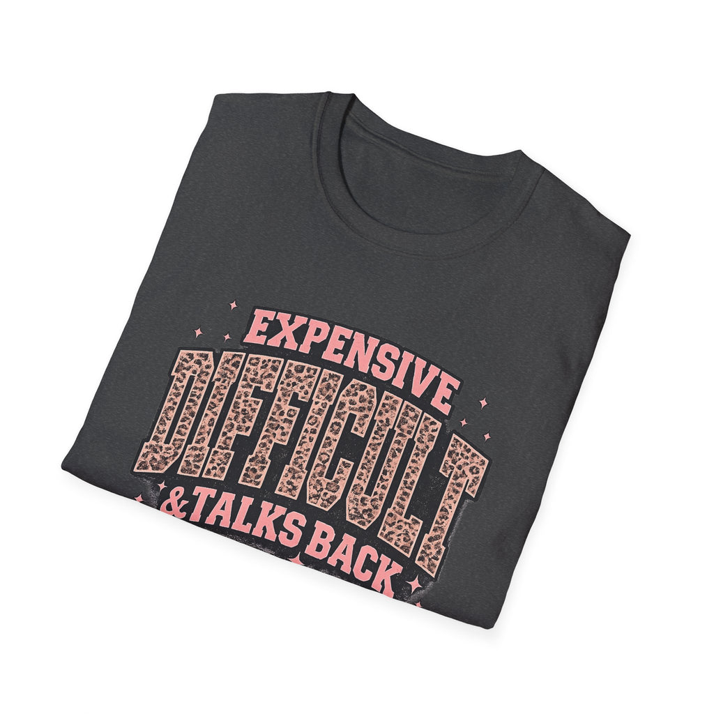 Difficult Talks Back Leopard Graphic T-Shirt — "Expensive Difficult" Feminine Attitude Tee