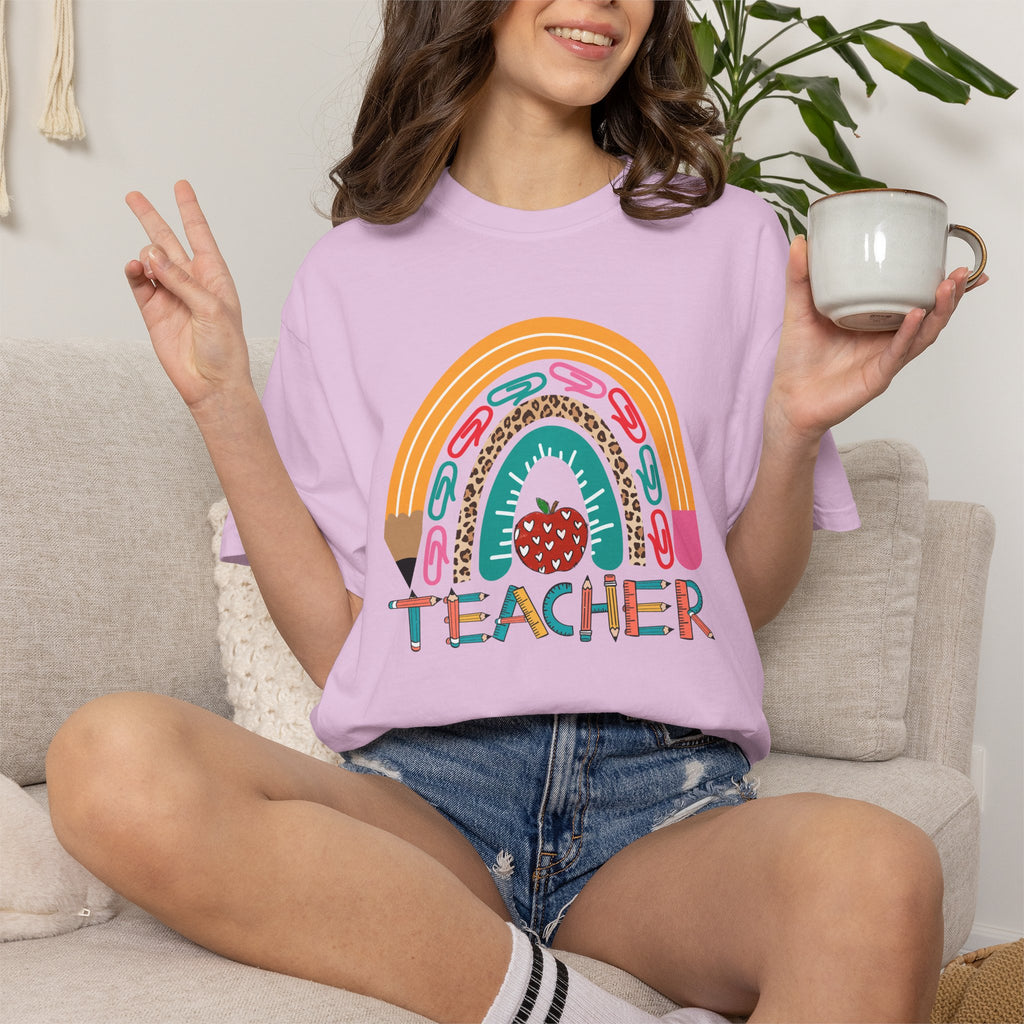 Teacher Rainbow T-Shirt — Cute Apple & Pencil Back-to-School Tee