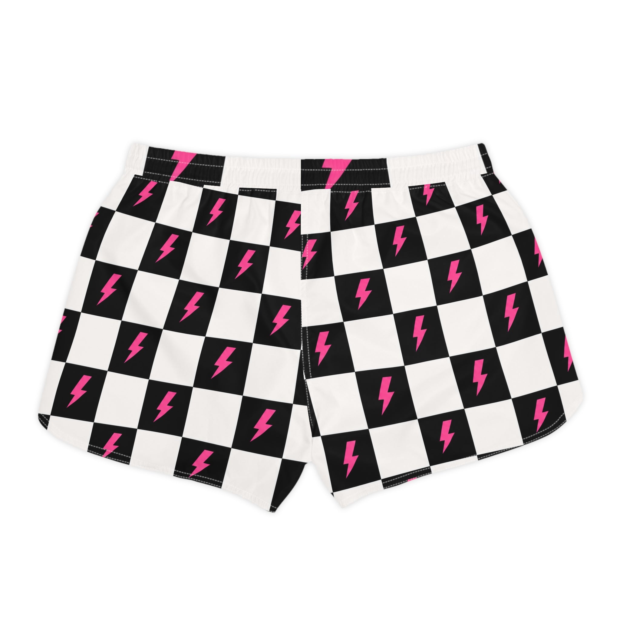 Checkerboard Lightning Bolt Women's Casual Shorts — Black & Pink