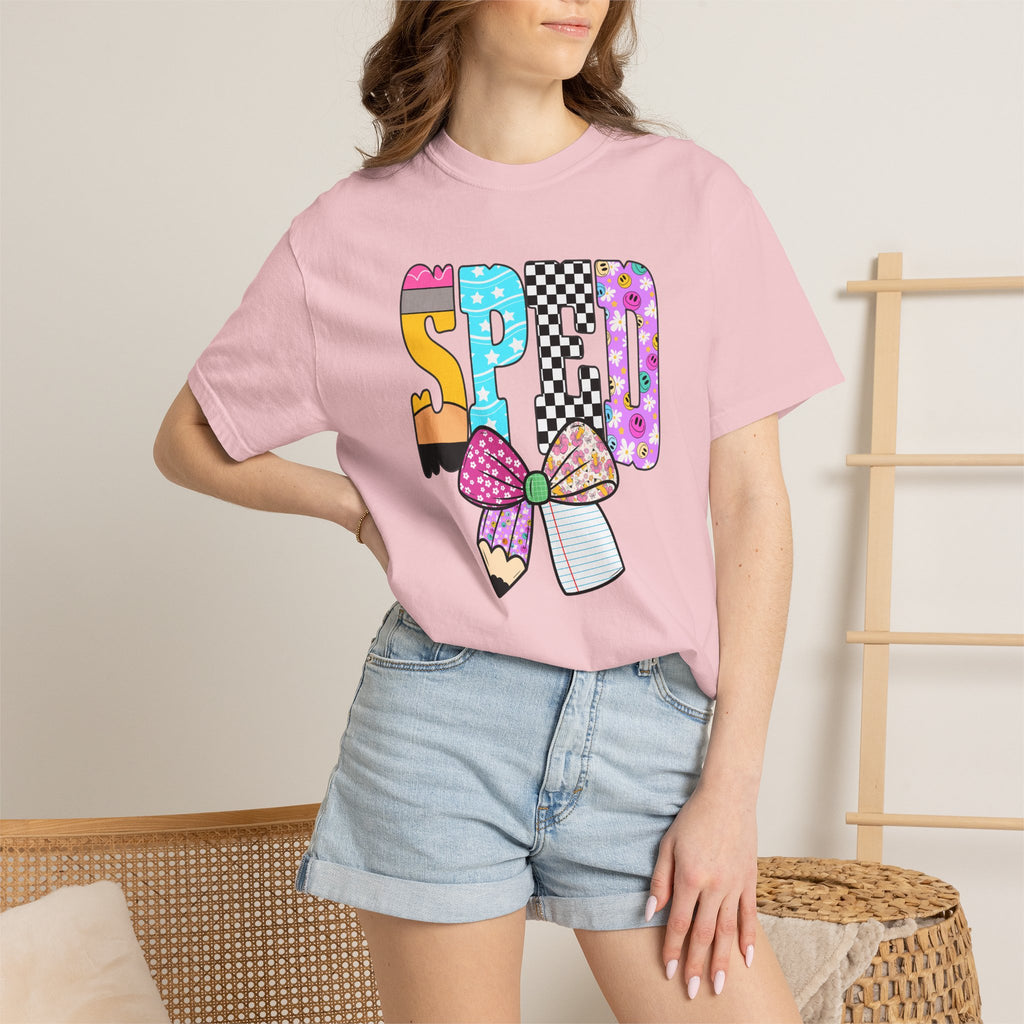 Spring Pencil Bow T-Shirt — Cute Colorful 'SPRING' Graphic Tee