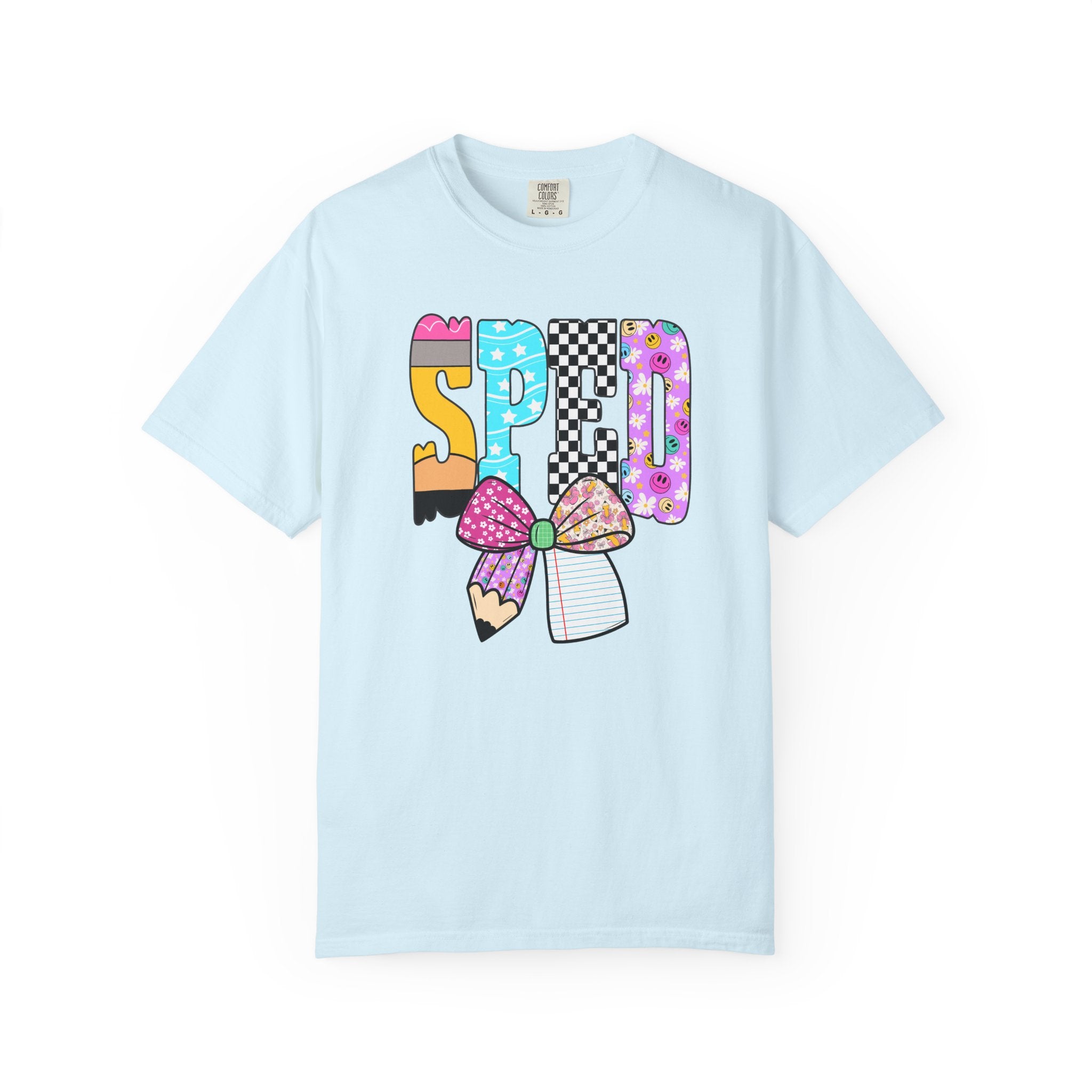 Spring Pencil Bow T-Shirt — Cute Colorful 'SPRING' Graphic Tee