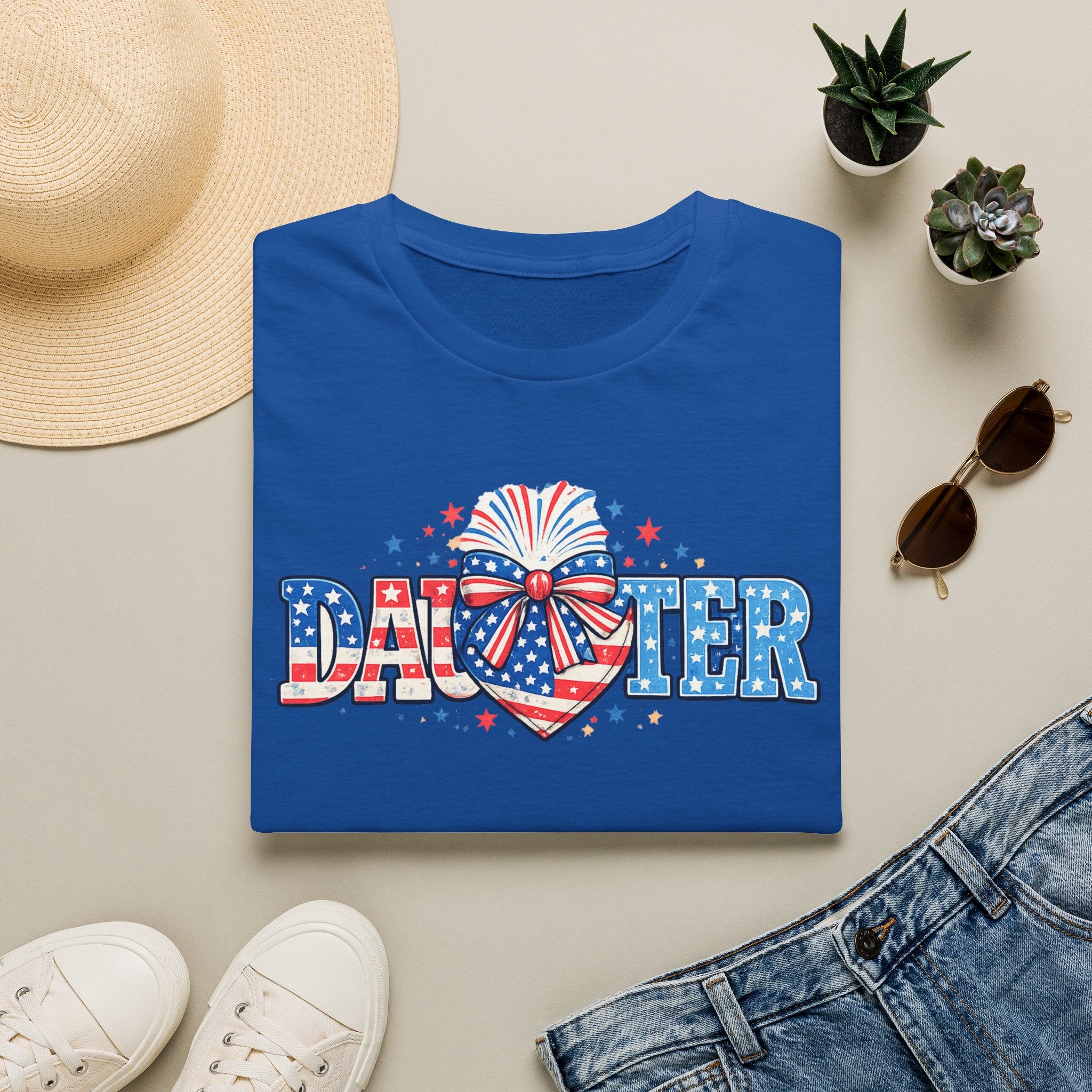 Daughter Patriotic Tee — USA Flag Heart Fireworks Design