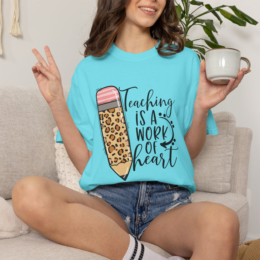 Teaching Is a Work of Heart Leopard Pencil T-Shirt — Teacher Appreciation Gift