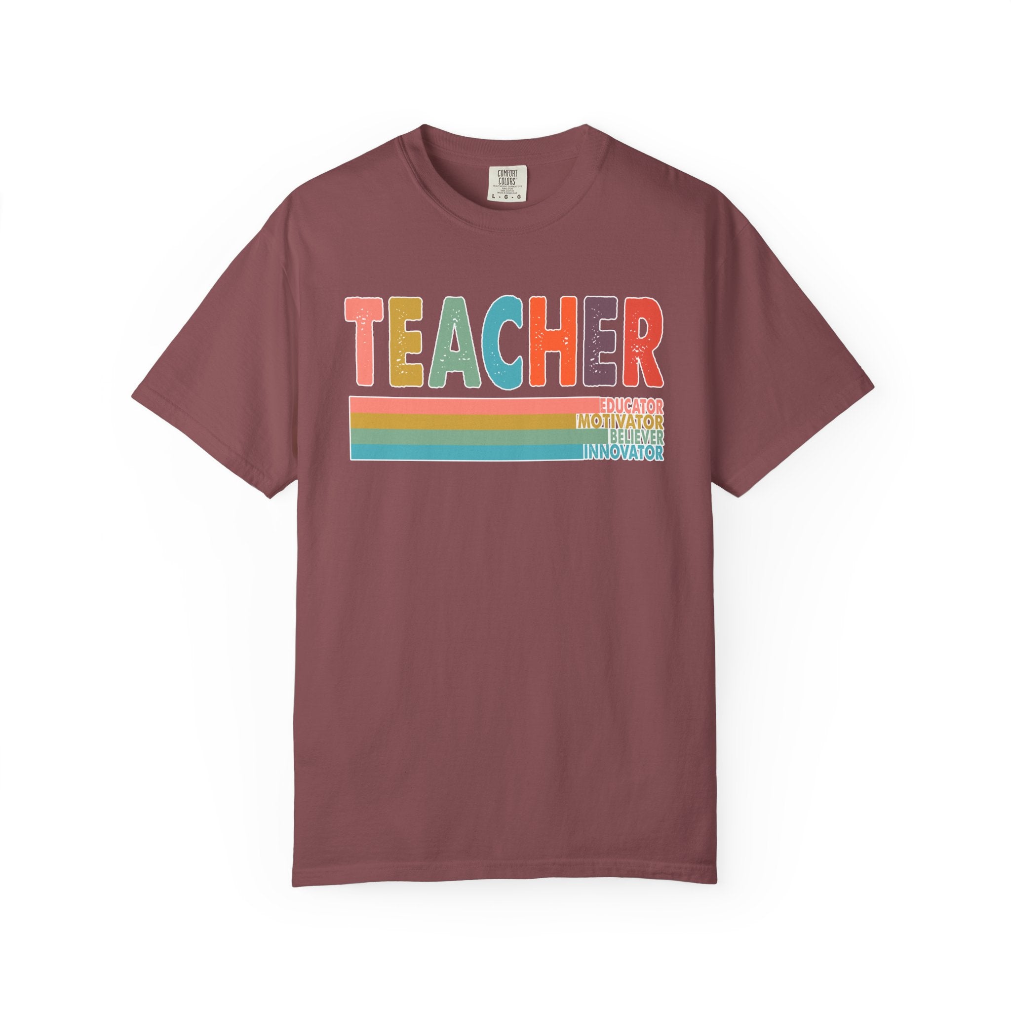 Teacher Rainbow Stripes T-Shirt — Retro Colorful Educator Tee